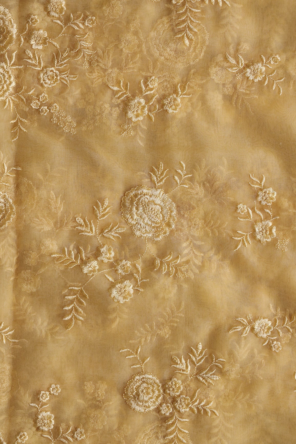 AIzaSyBcstauz-XMPRhEY21AUzeo032pxrXB5Ug - Elegant Floral Thread With Water Sequins Embroidery On Pastel Yellow Organza Fabric
