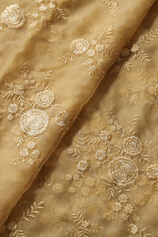 AIzaSyBcstauz-XMPRhEY21AUzeo032pxrXB5Ug - Elegant Floral Thread With Water Sequins Embroidery On Pastel Yellow Organza Fabric