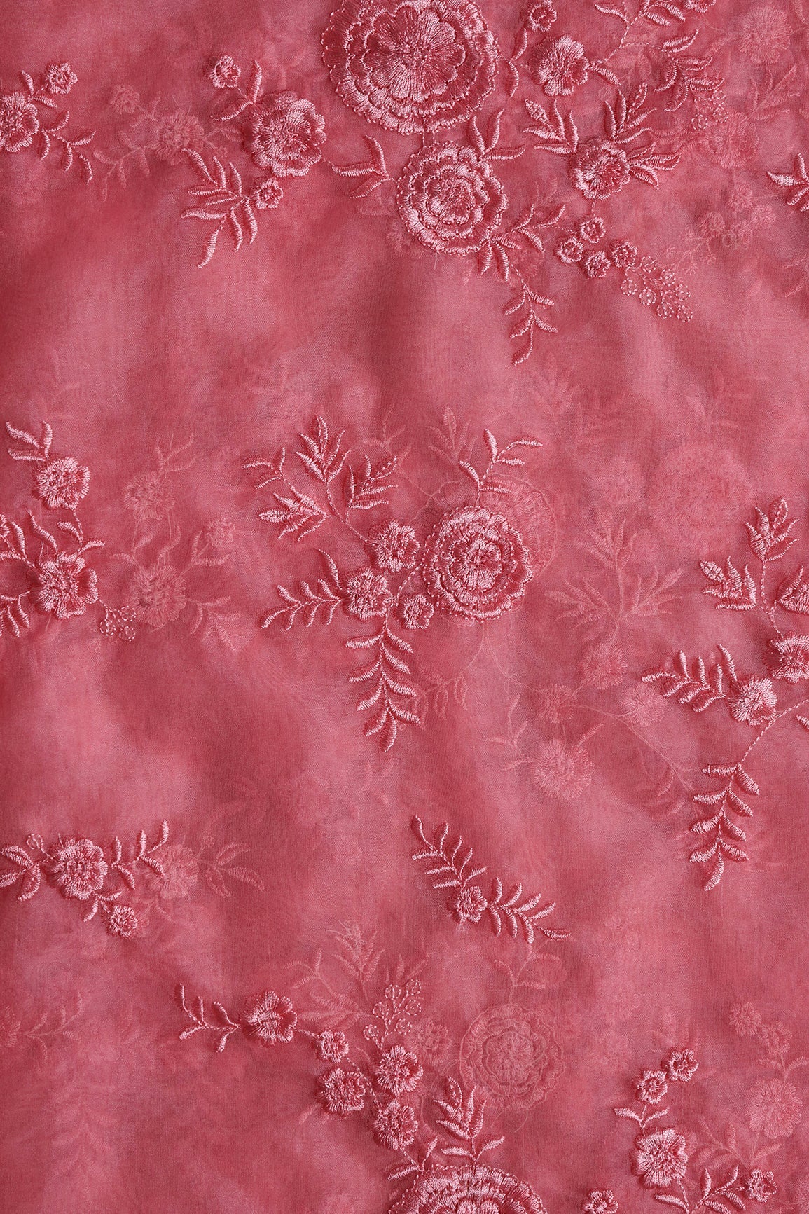 AIzaSyBcstauz-XMPRhEY21AUzeo032pxrXB5Ug - Elegant Floral Thread With Water Sequins Embroidery On Salmon Pink Organza Fabric