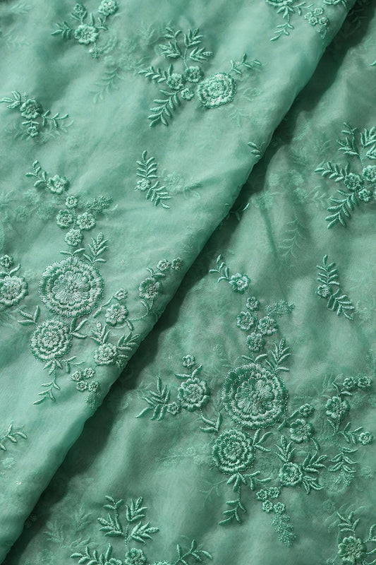AIzaSyBcstauz-XMPRhEY21AUzeo032pxrXB5Ug - Elegant Floral Thread With Water Sequins Embroidery On Teal Organza Fabric