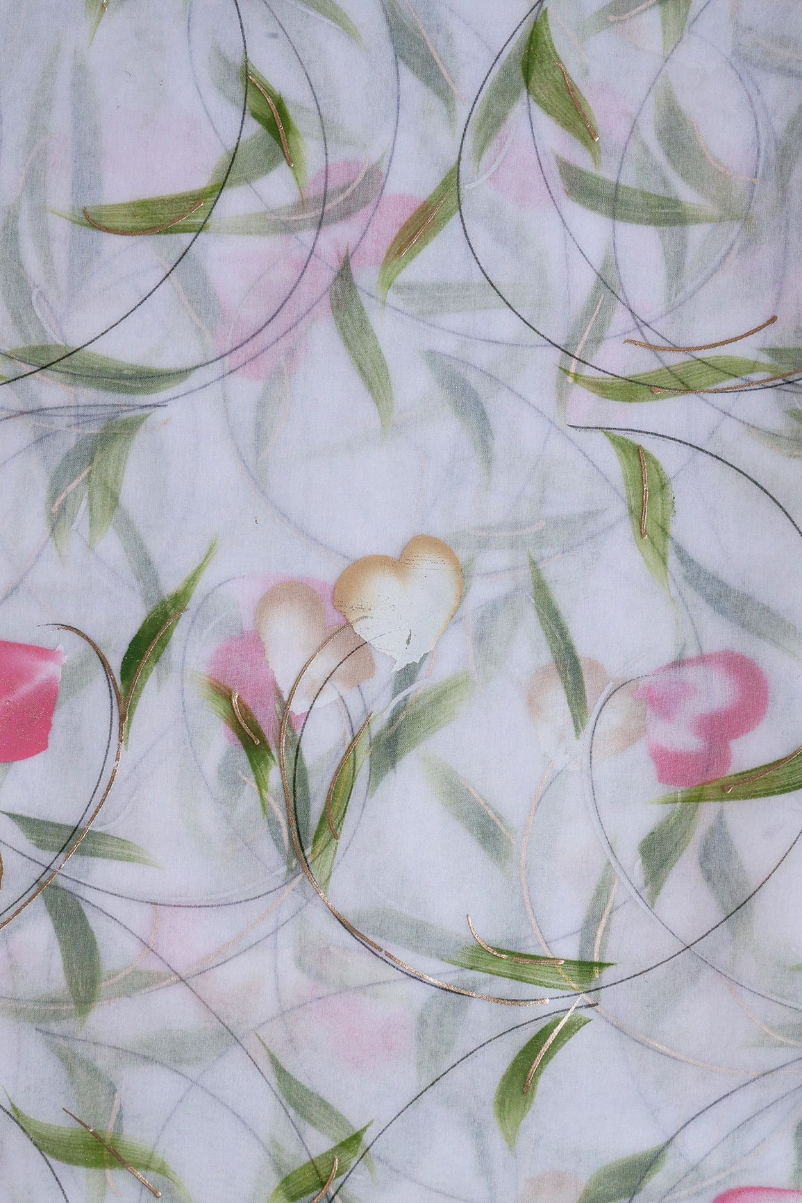 AIzaSyBcstauz-XMPRhEY21AUzeo032pxrXB5Ug - Beautiful Floral Hand Painted With Foil Work On White Organza Fabric