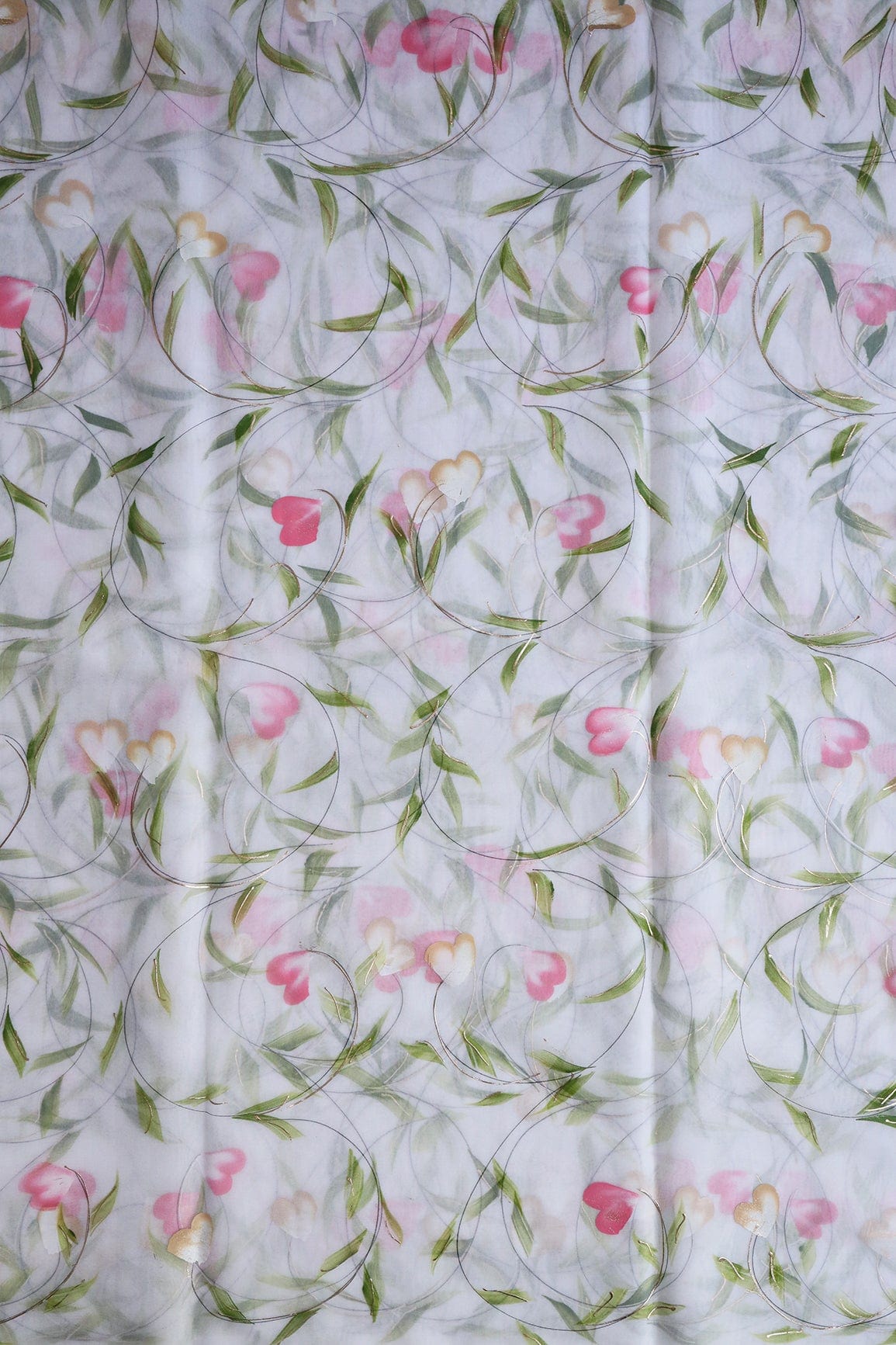 AIzaSyBcstauz-XMPRhEY21AUzeo032pxrXB5Ug - Beautiful Floral Hand Painted With Foil Work On White Organza Fabric