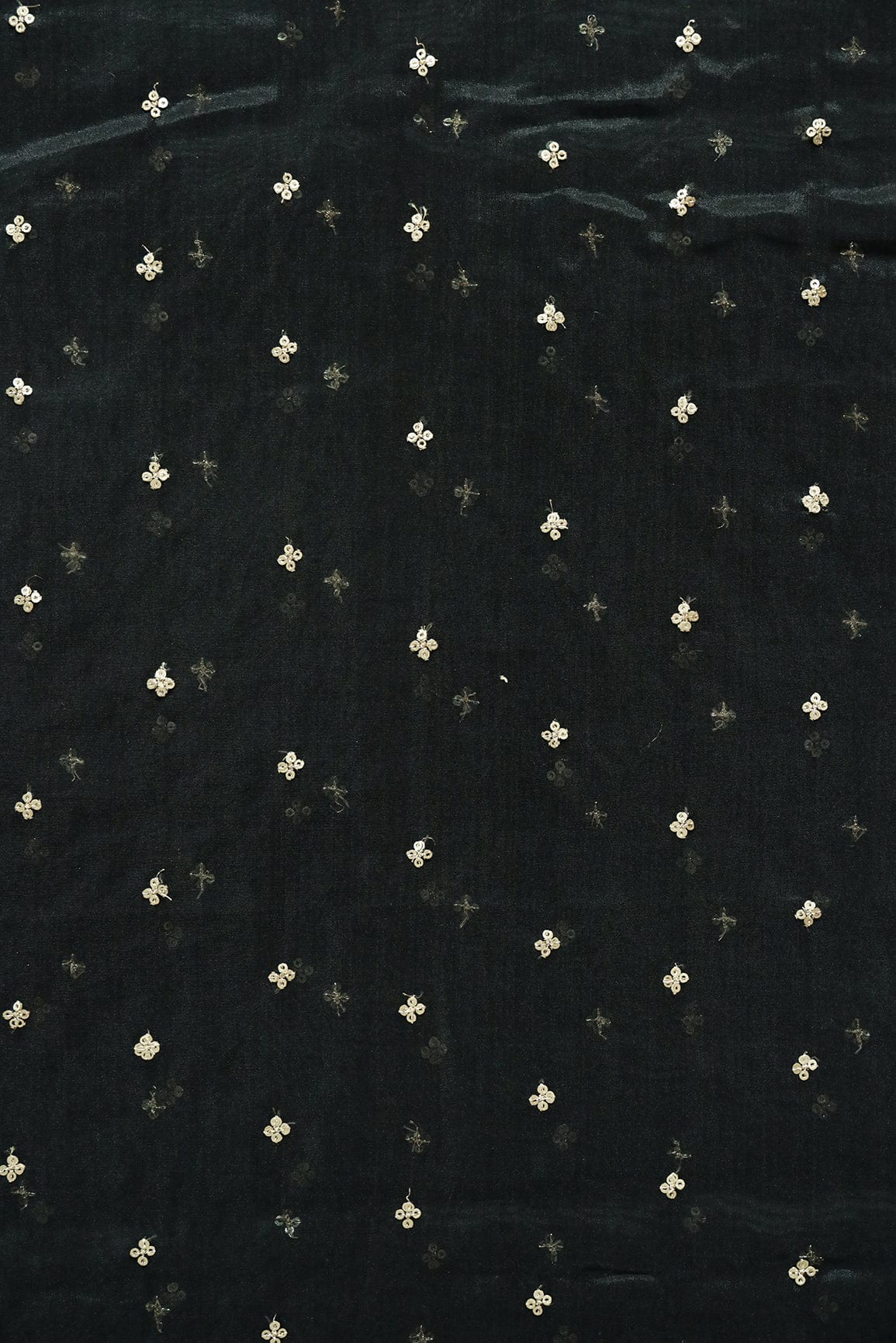 AIzaSyBcstauz-XMPRhEY21AUzeo032pxrXB5Ug - Gold Sequins Small Motif Embroidery Work On Black Organza Fabric