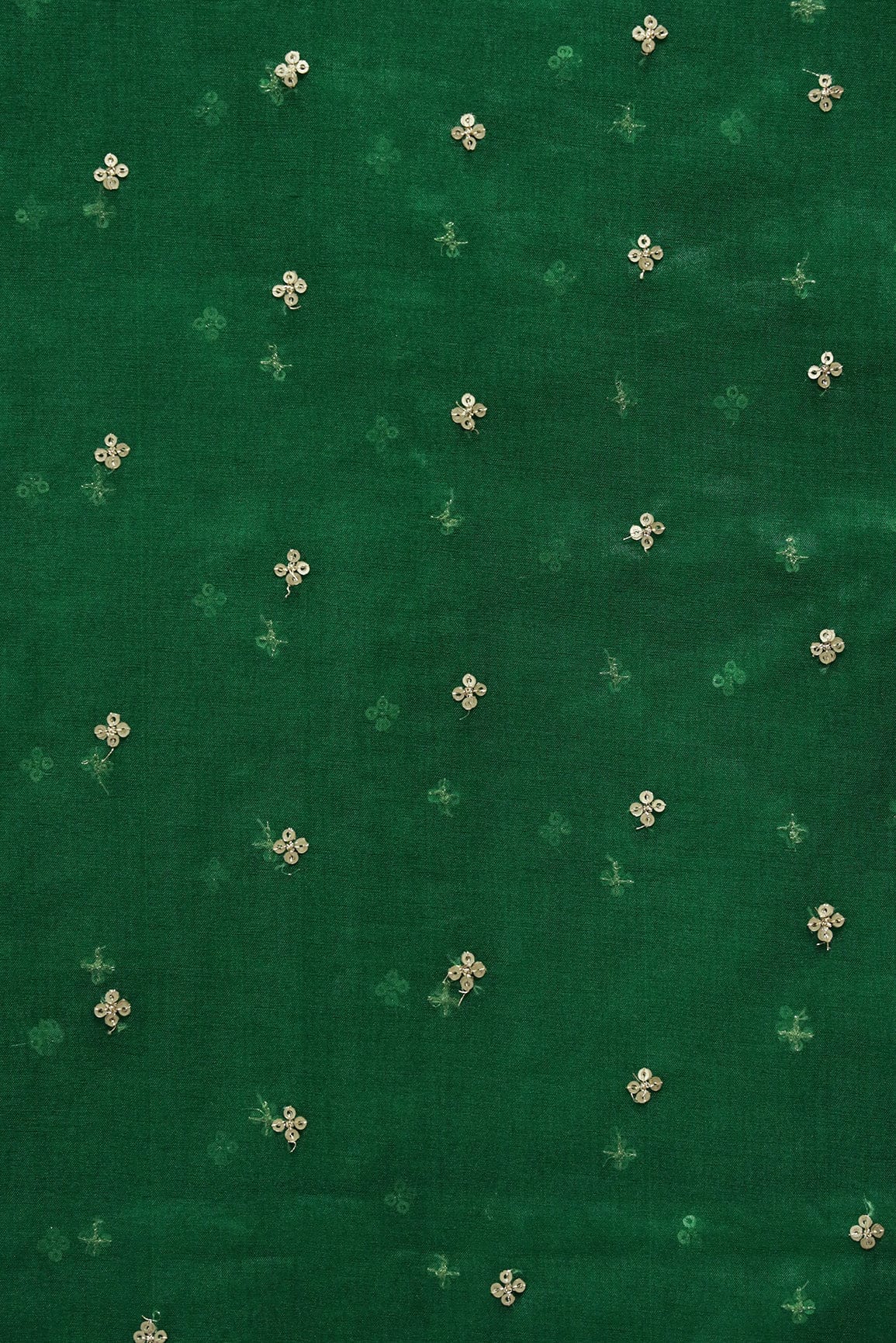 AIzaSyBcstauz-XMPRhEY21AUzeo032pxrXB5Ug - Gold Sequins Small Motif Embroidery Work On Bottle Green Organza Fabric