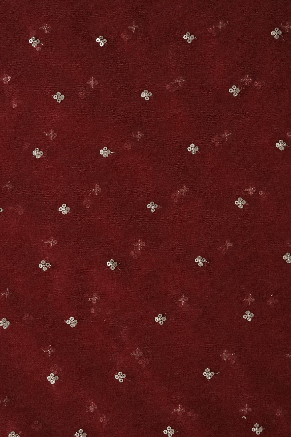 AIzaSyBcstauz-XMPRhEY21AUzeo032pxrXB5Ug - Gold Sequins Small Motif Embroidery Work On Maroon Organza Fabric