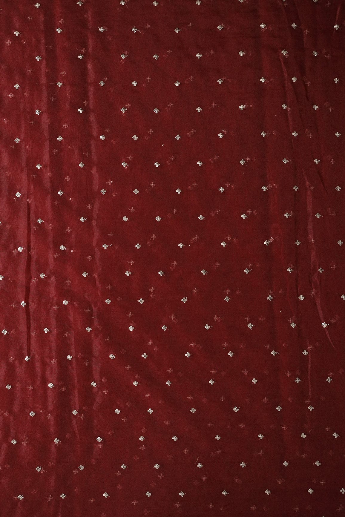 AIzaSyBcstauz-XMPRhEY21AUzeo032pxrXB5Ug - Gold Sequins Small Motif Embroidery Work On Maroon Organza Fabric