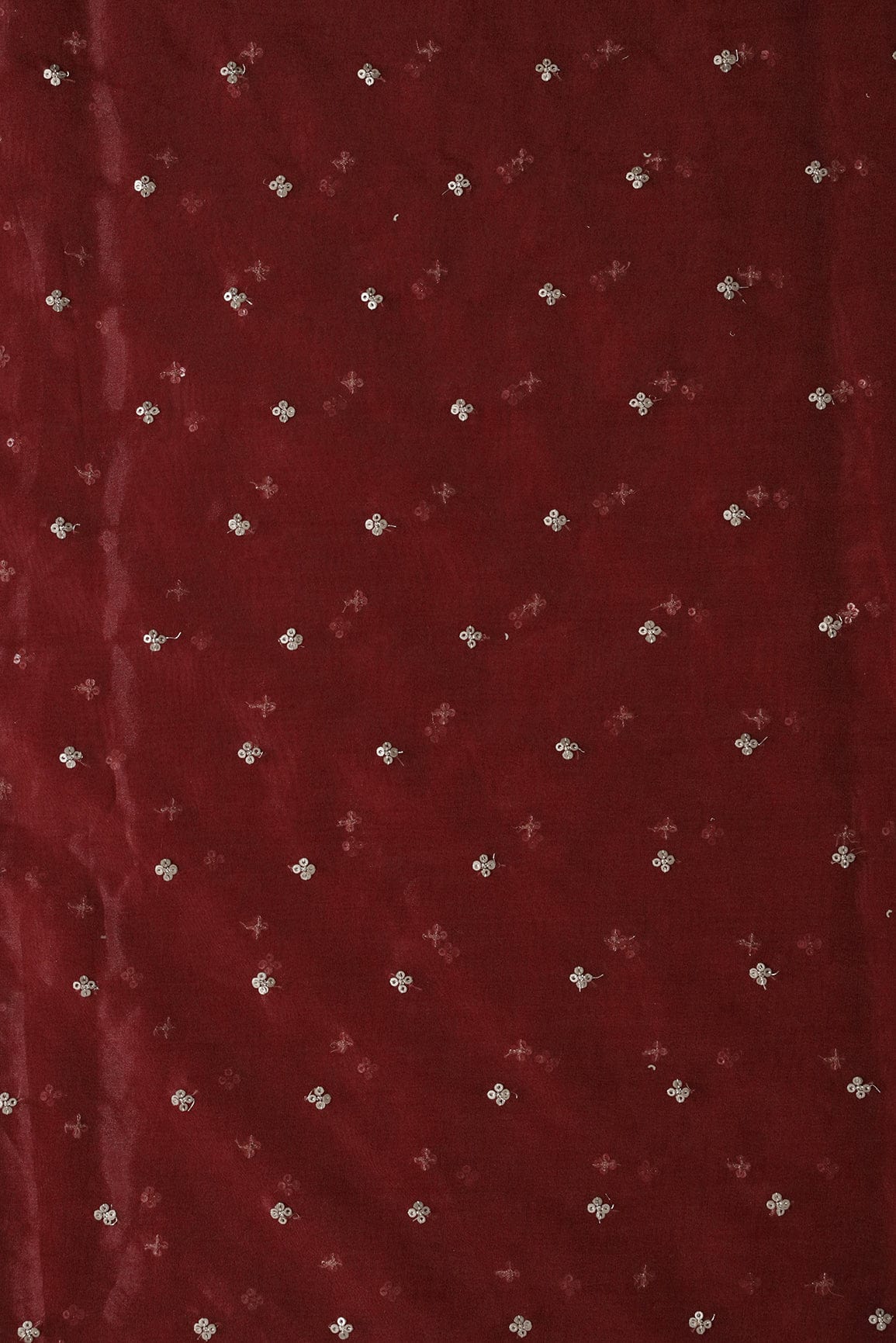 AIzaSyBcstauz-XMPRhEY21AUzeo032pxrXB5Ug - Gold Sequins Small Motif Embroidery Work On Maroon Organza Fabric