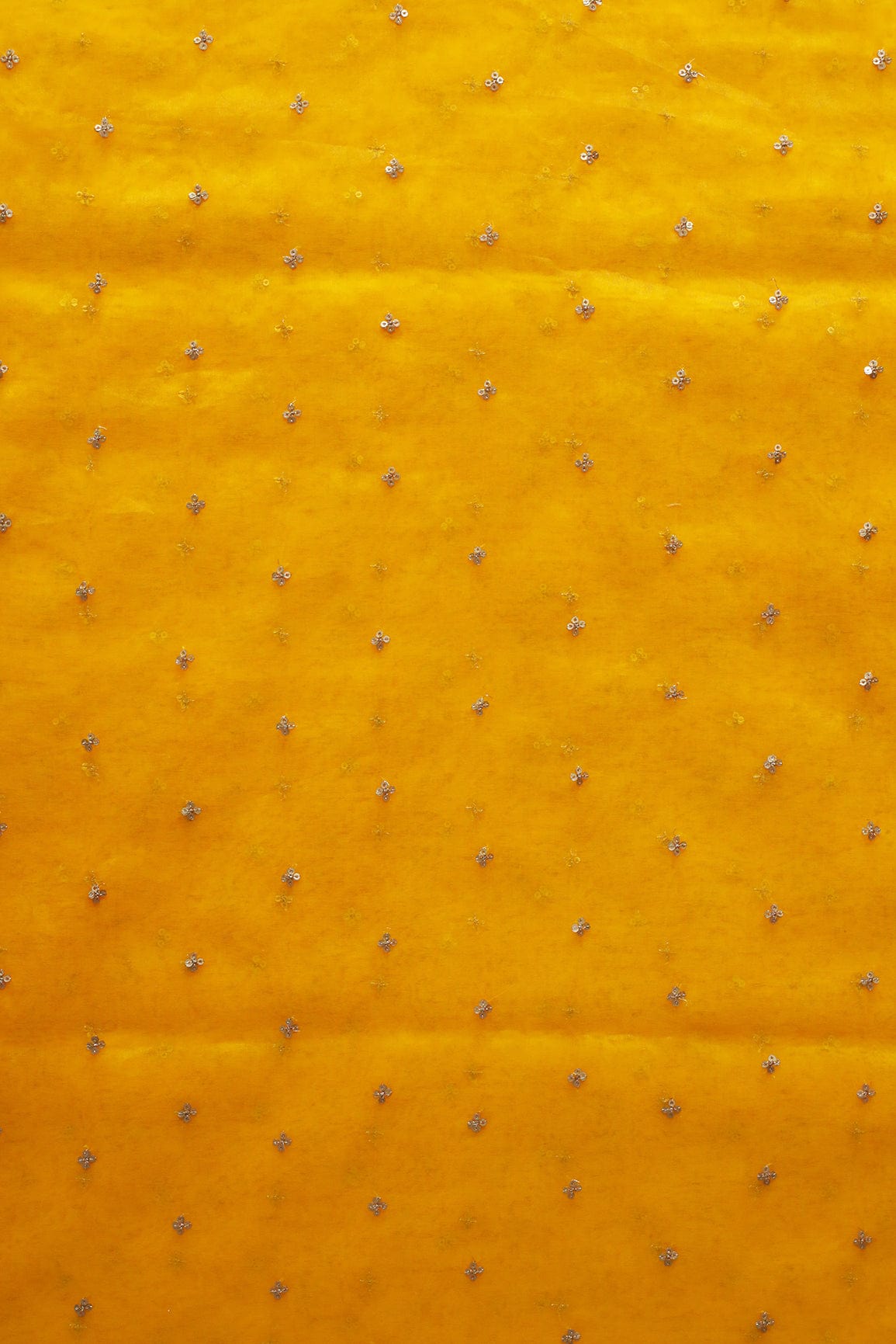 AIzaSyBcstauz-XMPRhEY21AUzeo032pxrXB5Ug - Gold Sequins Small Motif Embroidery Work On Yellow Organza Fabric