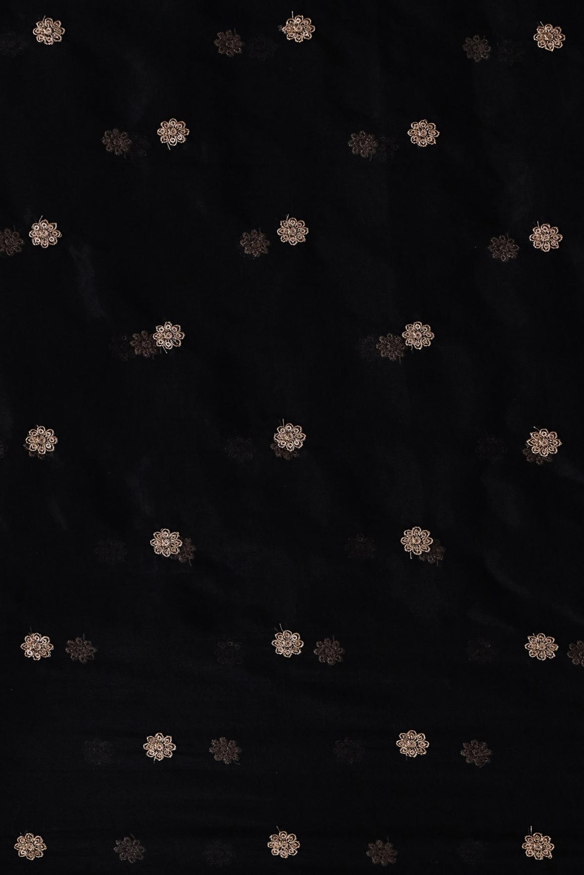 AIzaSyBcstauz-XMPRhEY21AUzeo032pxrXB5Ug - Gold Sequins with Gold Thread Motif Embroidery On Black Organza Fabric