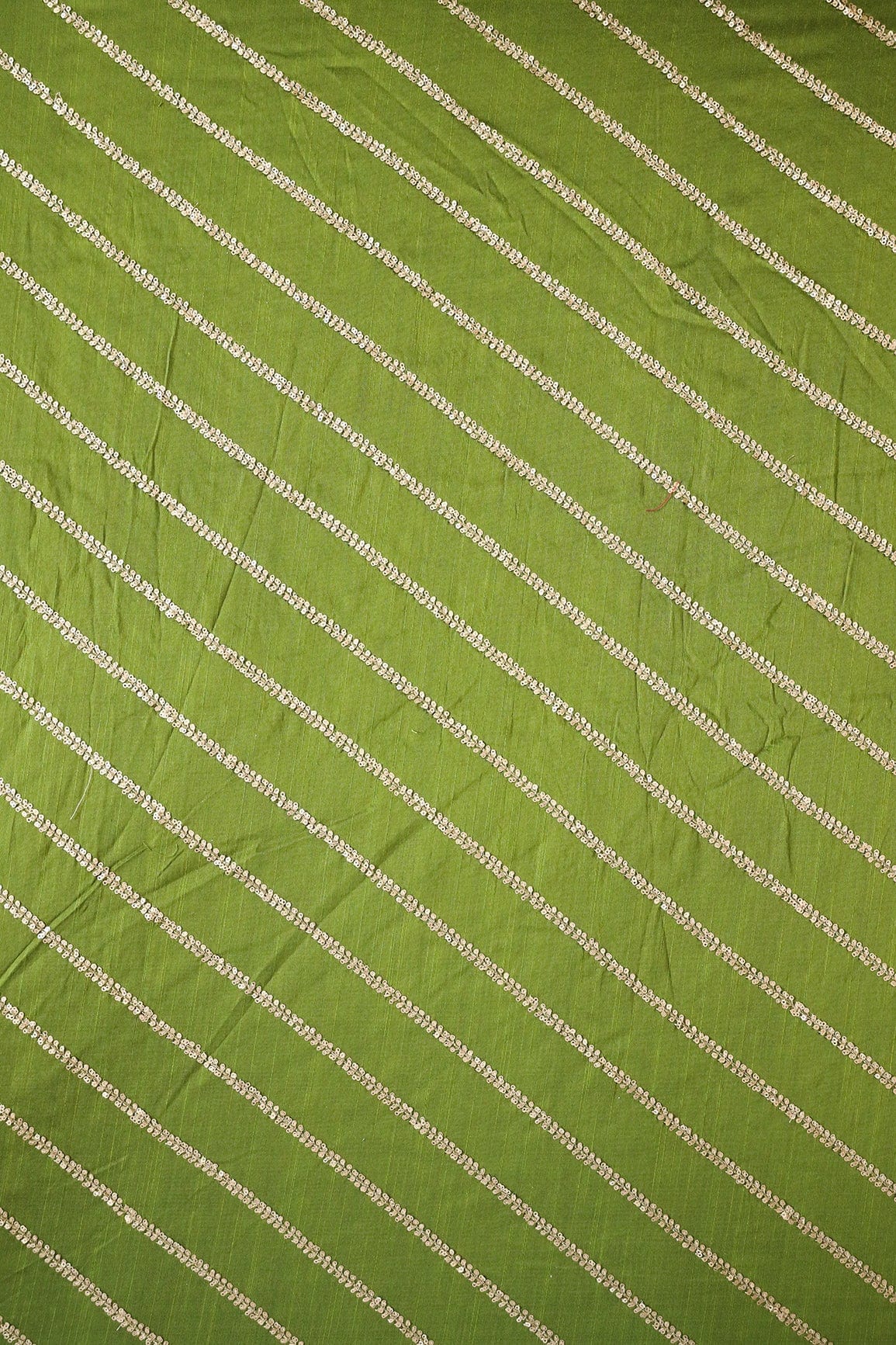 AIzaSyBcstauz-XMPRhEY21AUzeo032pxrXB5Ug - Gold Sequins With Gold Zari Stripes Embroidery Work On Dark Olive Raw Silk Fabric