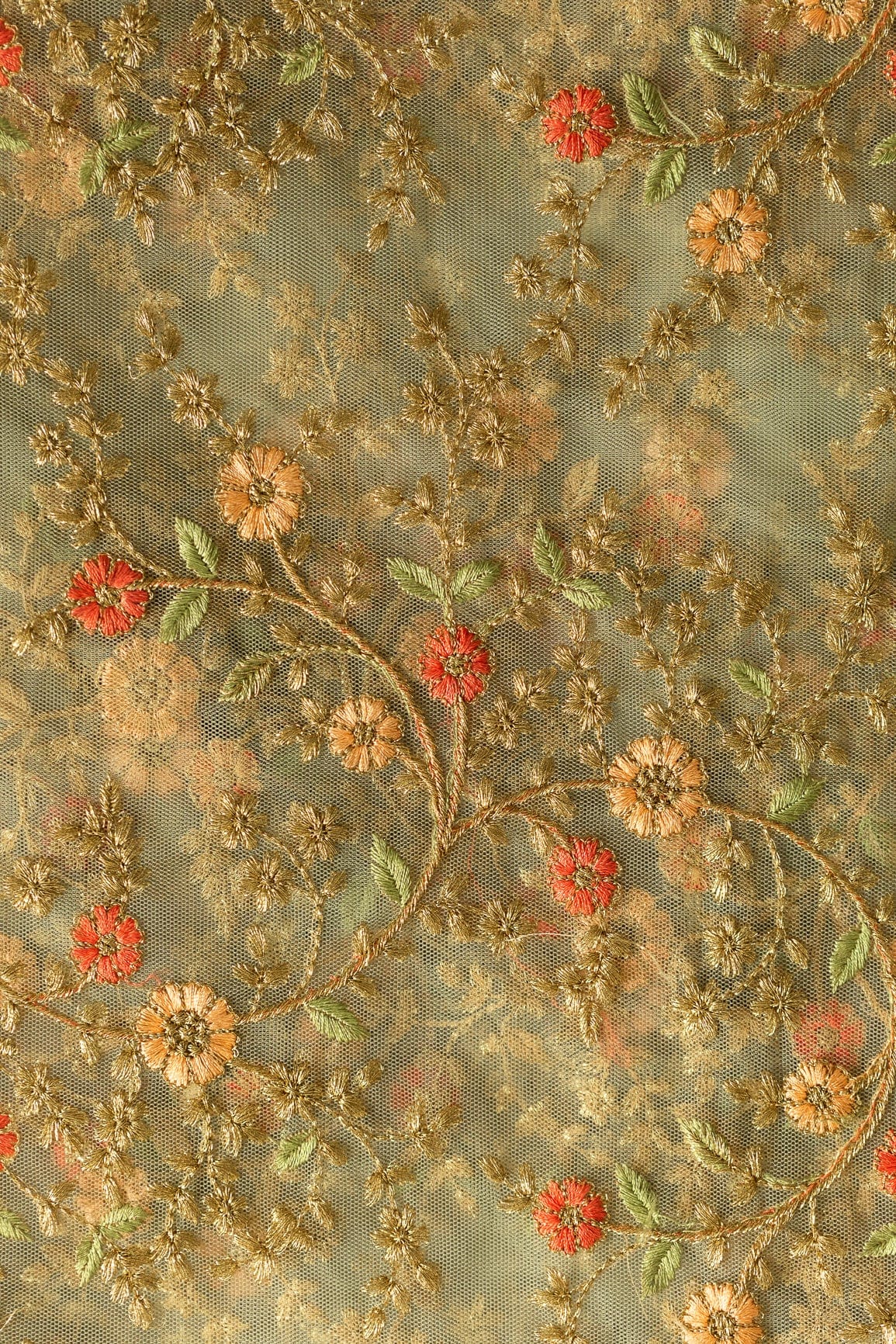 AIzaSyBcstauz-XMPRhEY21AUzeo032pxrXB5Ug - Gorgeous Multi Floral Thread work Embroidery On Olive Soft Net Fabric