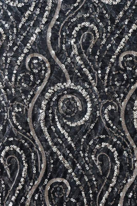 AIzaSyBcstauz-XMPRhEY21AUzeo032pxrXB5Ug - Gorgeous Multi Sequins Geometric Embroidery On Black Soft Net Fabric