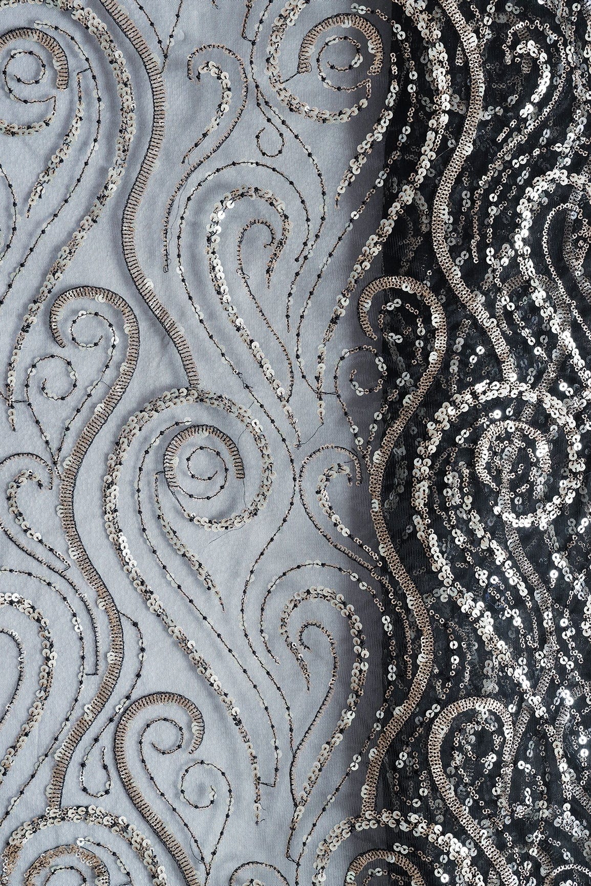 AIzaSyBcstauz-XMPRhEY21AUzeo032pxrXB5Ug - Gorgeous Multi Sequins Geometric Embroidery On Black Soft Net Fabric