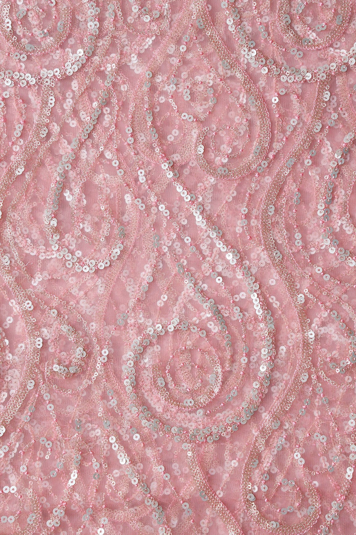 AIzaSyBcstauz-XMPRhEY21AUzeo032pxrXB5Ug - Gorgeous Multi Sequins Geometric Embroidery On Pink Soft Net Fabric