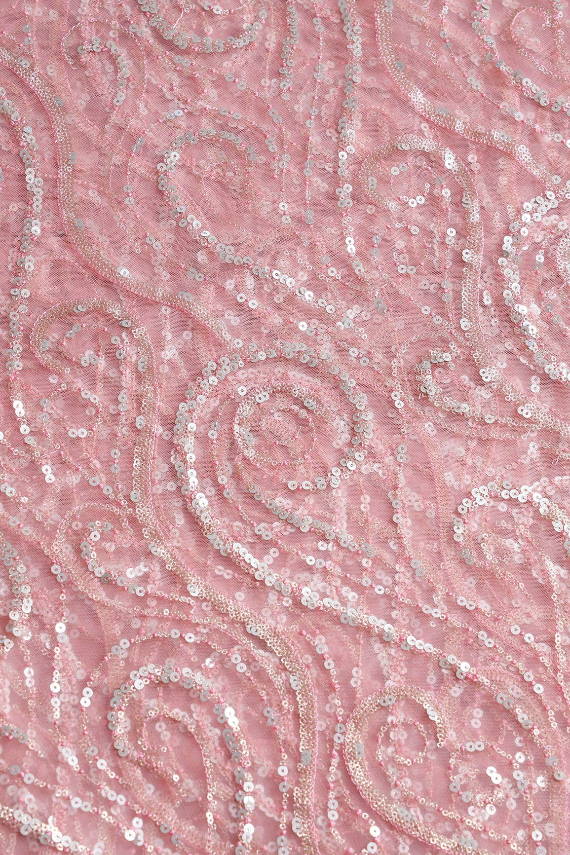 AIzaSyBcstauz-XMPRhEY21AUzeo032pxrXB5Ug - Gorgeous Multi Sequins Geometric Embroidery On Pink Soft Net Fabric