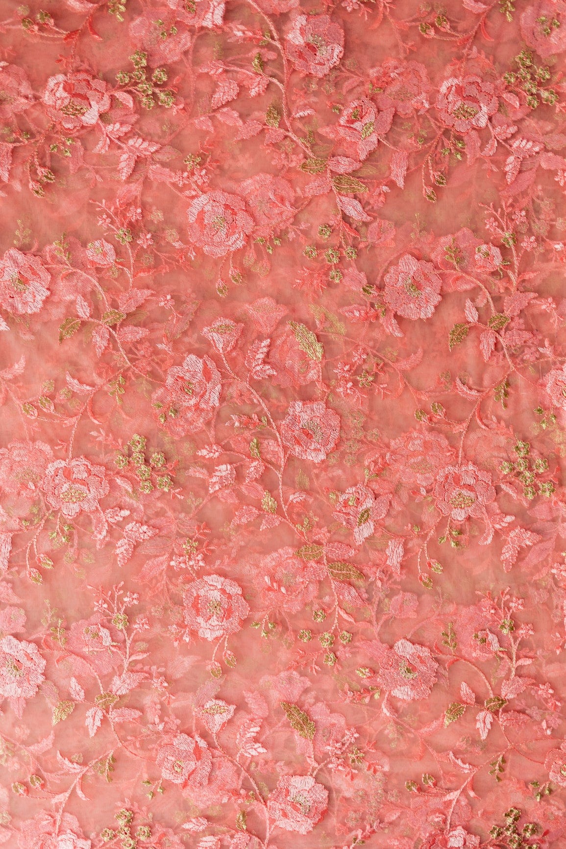 AIzaSyBcstauz-XMPRhEY21AUzeo032pxrXB5Ug - Heavy Floral Thread Work  Embroidery On Baby Pink Soft Net Fabric