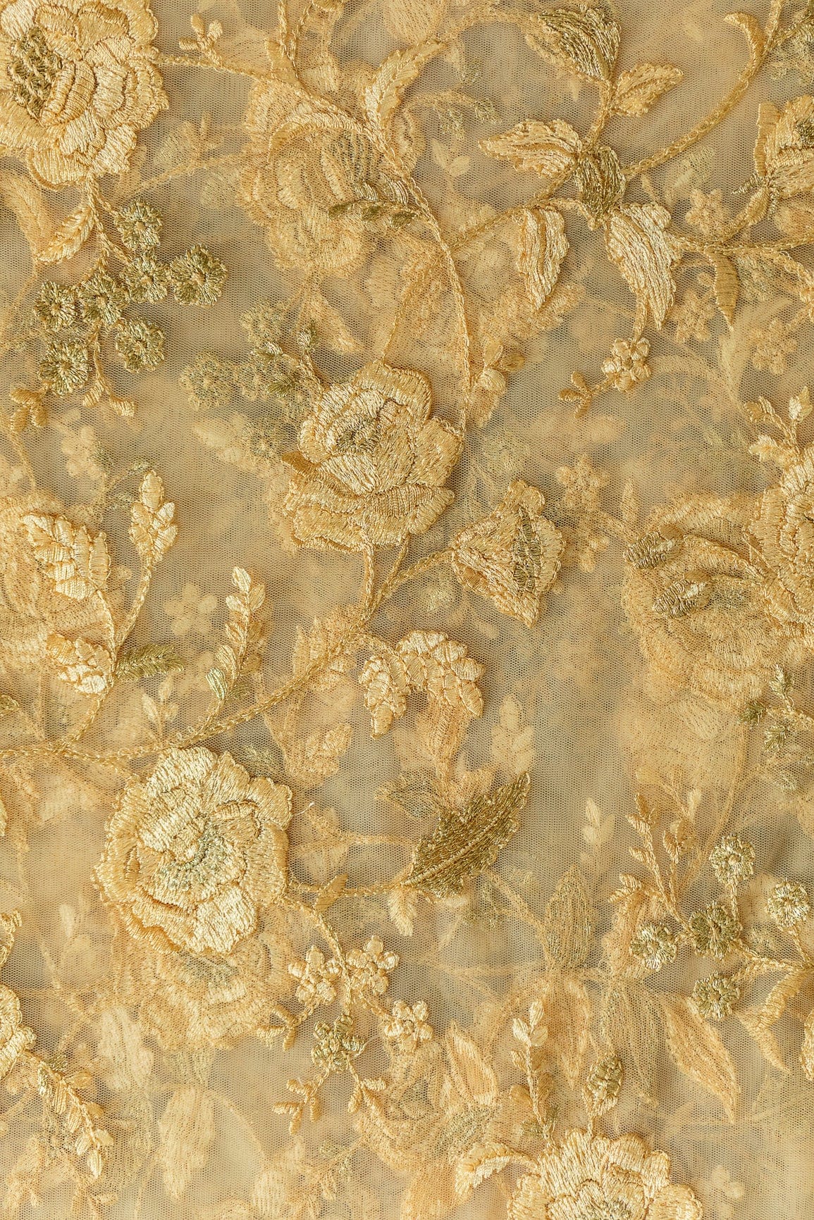 AIzaSyBcstauz-XMPRhEY21AUzeo032pxrXB5Ug - Heavy Floral Thread Work  Embroidery On Beige Soft Net Fabric