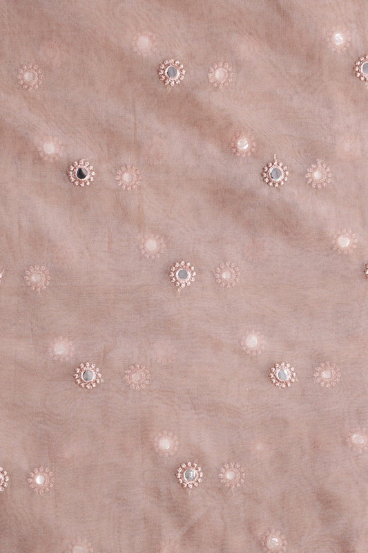 AIzaSyBcstauz-XMPRhEY21AUzeo032pxrXB5Ug - Light Brown Thread With Foil Mirror Work Small Motif Embroidery On Light Brown Organza Fabric