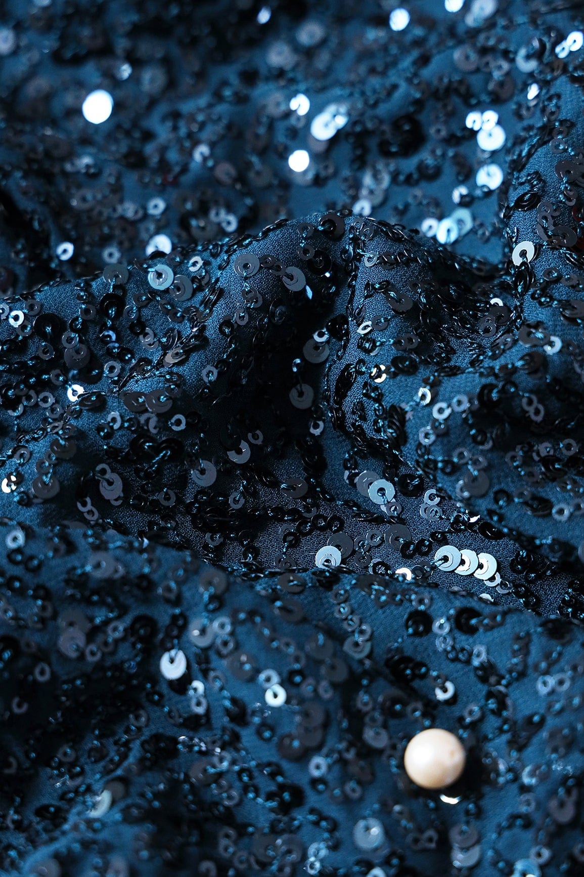 AIzaSyBcstauz-XMPRhEY21AUzeo032pxrXB5Ug - Exclusive All Over Sequins Embroidery On Prussian Blue Viscose Georgette Fabric