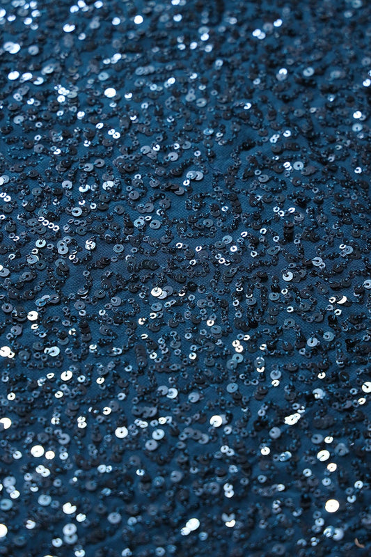 AIzaSyBcstauz-XMPRhEY21AUzeo032pxrXB5Ug - Exclusive All Over Sequins Embroidery On Prussian Blue Viscose Georgette Fabric