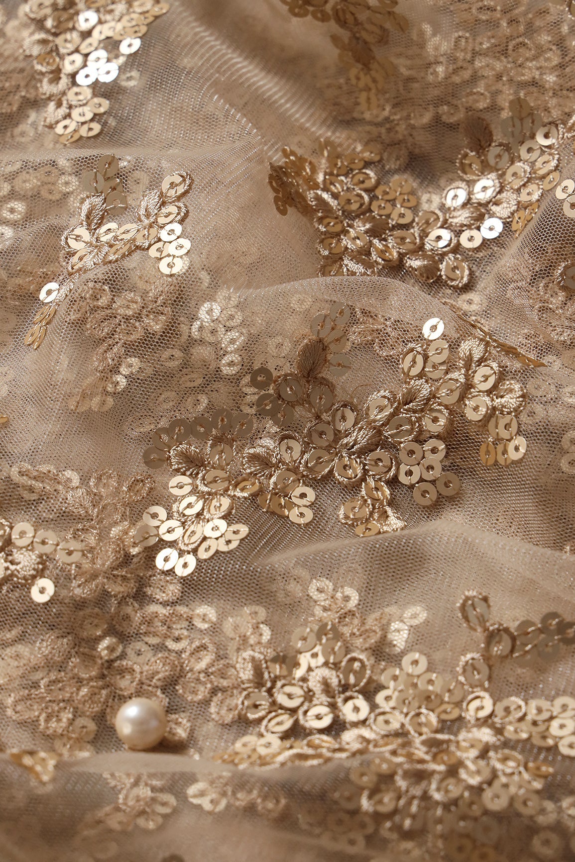 AIzaSyBcstauz-XMPRhEY21AUzeo032pxrXB5Ug - Exclusive Beige Thread With Sequins Abstract Embroidery Work On Beige Soft Net Fabric