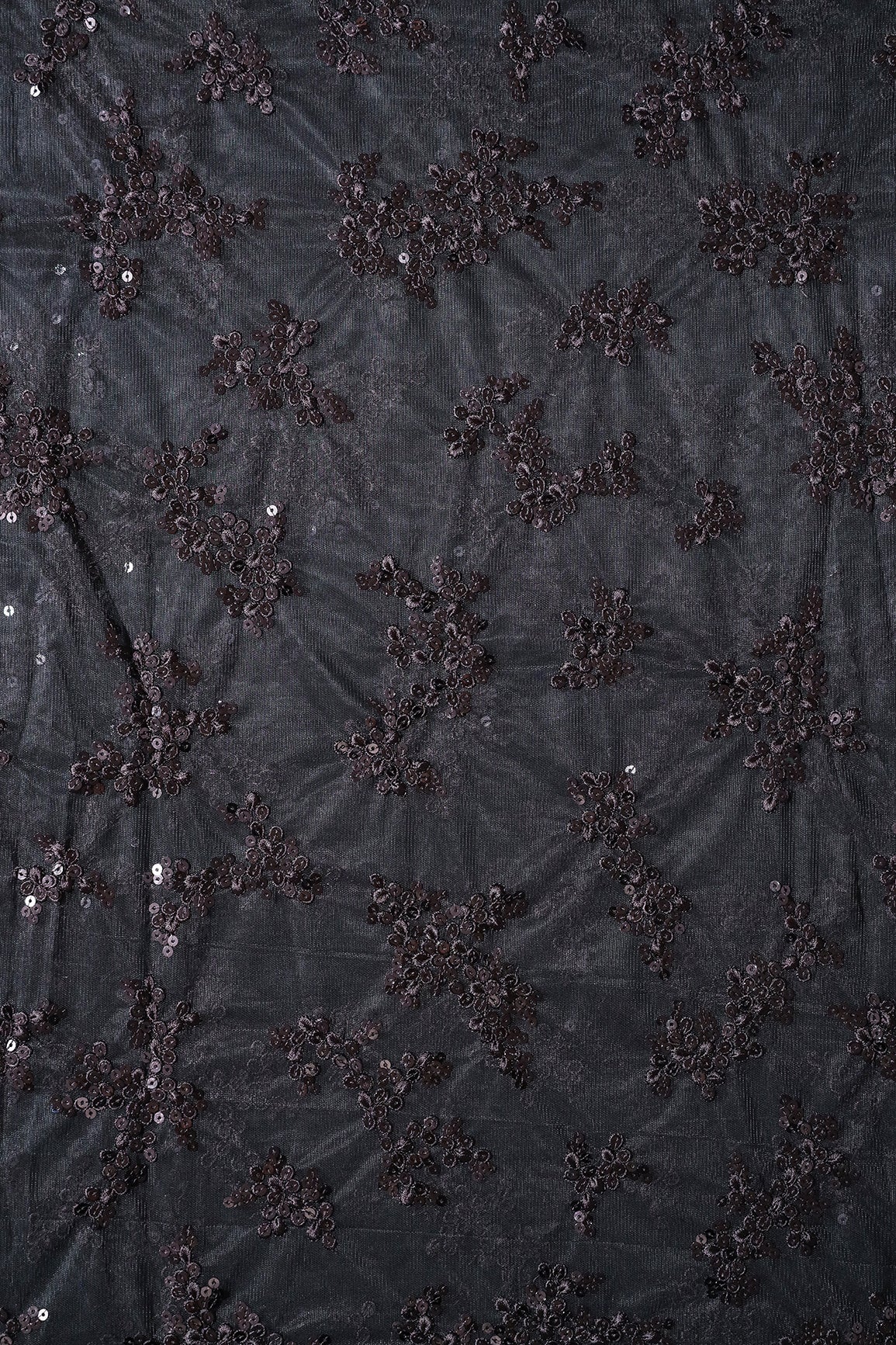 AIzaSyBcstauz-XMPRhEY21AUzeo032pxrXB5Ug - Exclusive Black Thread With Sequins Abstract Embroidery Work On Black Soft Net Fabric