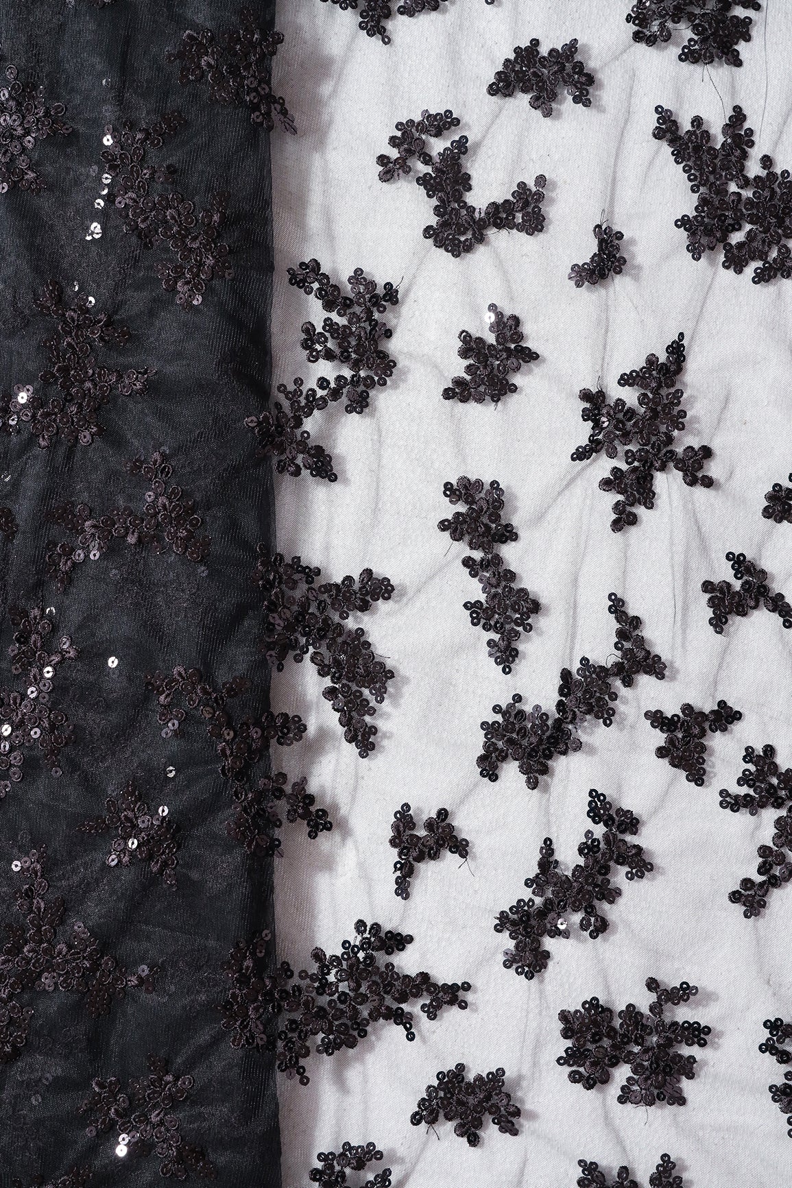 AIzaSyBcstauz-XMPRhEY21AUzeo032pxrXB5Ug - Exclusive Black Thread With Sequins Abstract Embroidery Work On Black Soft Net Fabric