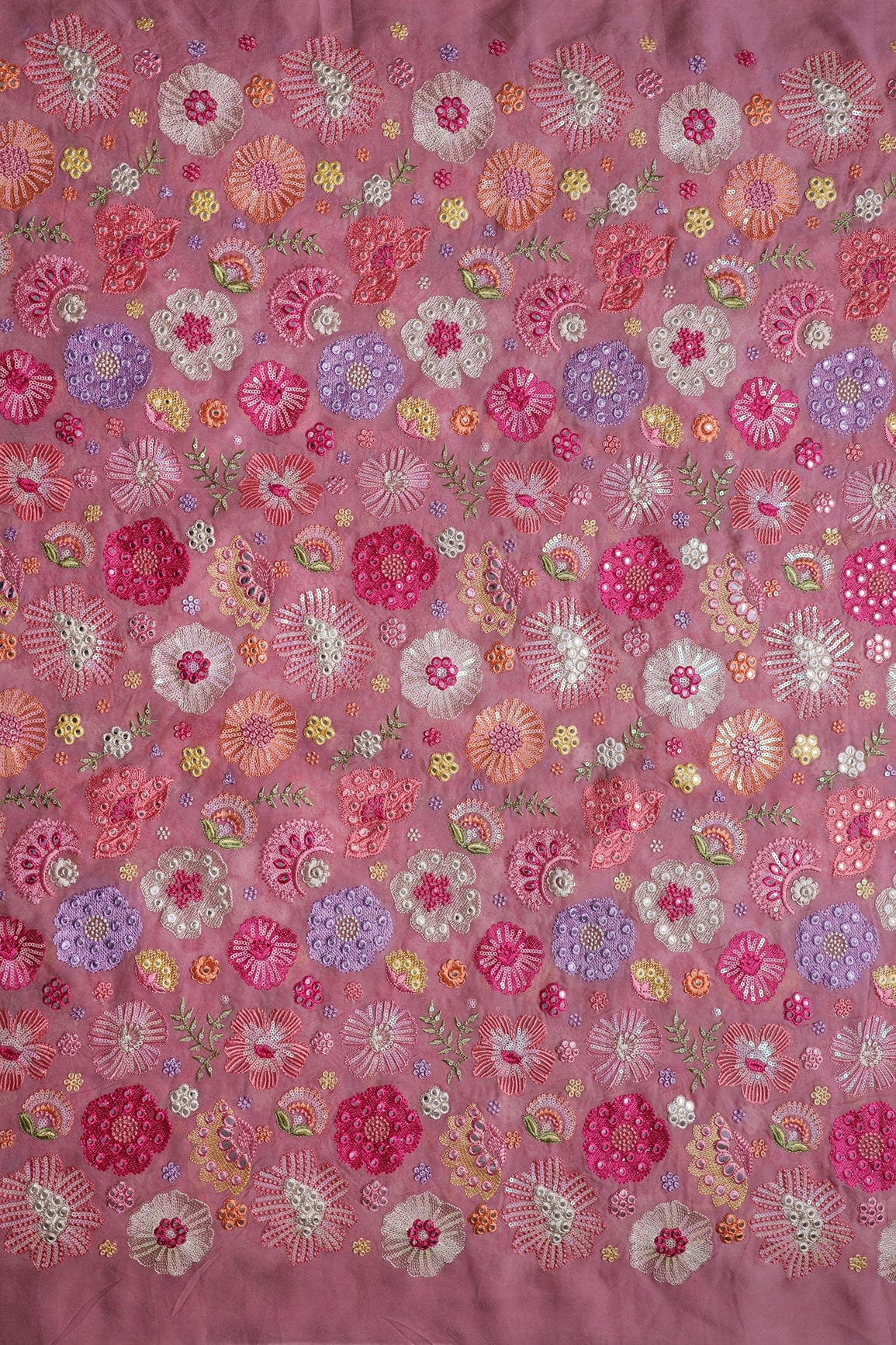 AIzaSyBcstauz-XMPRhEY21AUzeo032pxrXB5Ug - Exclusive Floral Designer Embroidery With Faux Mirror On Thulian Pink Viscose Georgette Fabric