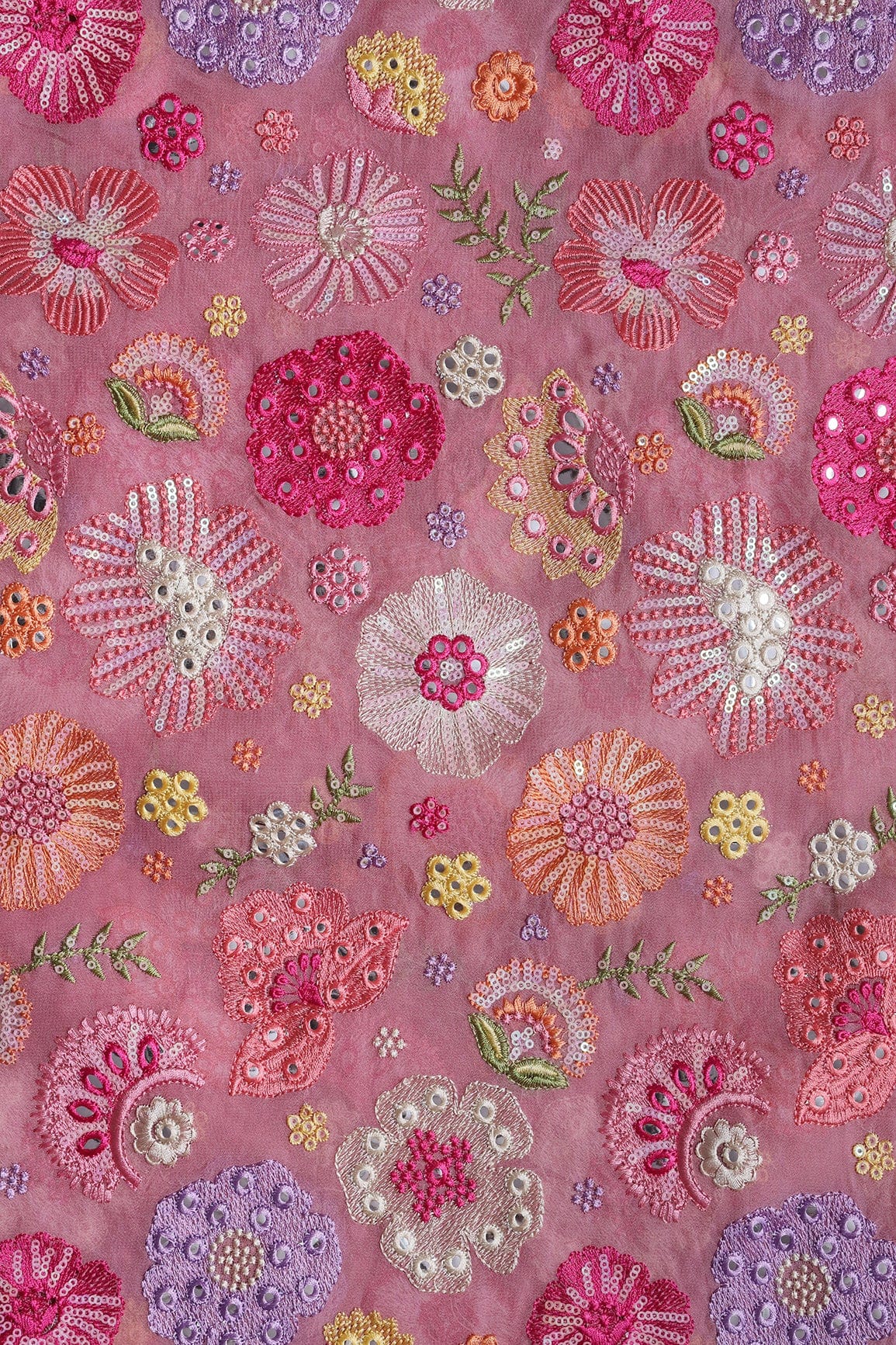 AIzaSyBcstauz-XMPRhEY21AUzeo032pxrXB5Ug - Exclusive Floral Designer Embroidery With Faux Mirror On Thulian Pink Viscose Georgette Fabric