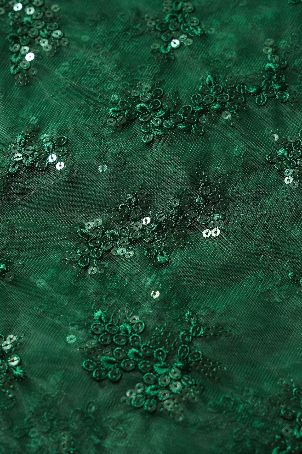 AIzaSyBcstauz-XMPRhEY21AUzeo032pxrXB5Ug - Exclusive Green Thread With Sequins Abstract Embroidery Work On Bottle Green Soft Net Fabric