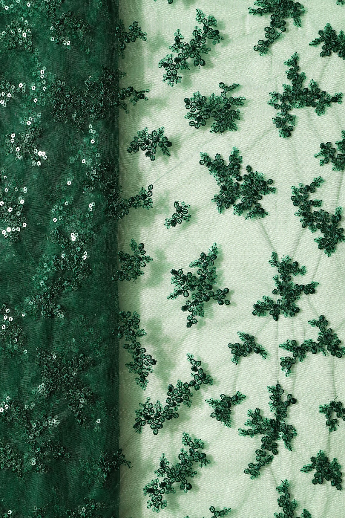 AIzaSyBcstauz-XMPRhEY21AUzeo032pxrXB5Ug - Exclusive Green Thread With Sequins Abstract Embroidery Work On Bottle Green Soft Net Fabric