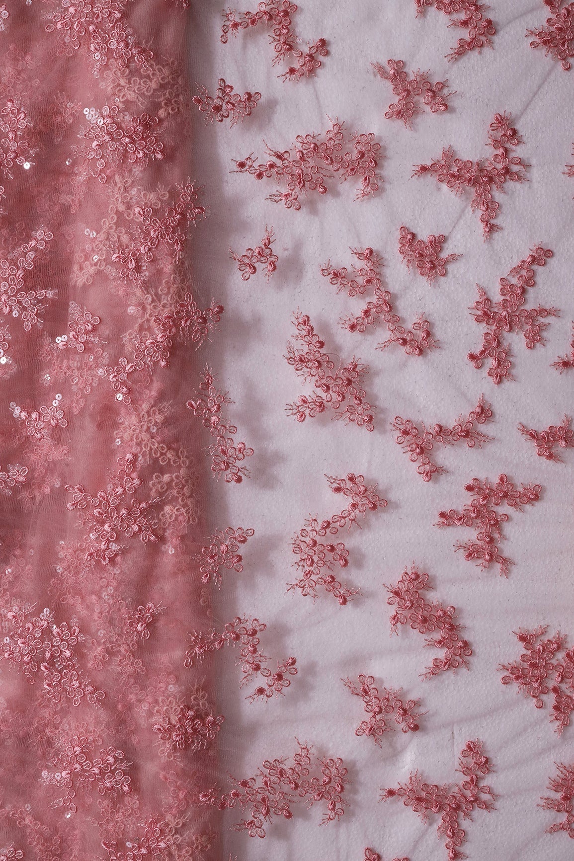 AIzaSyBcstauz-XMPRhEY21AUzeo032pxrXB5Ug - Exclusive Pink Thread With Sequins Abstract Embroidery Work On Pink Soft Net Fabric