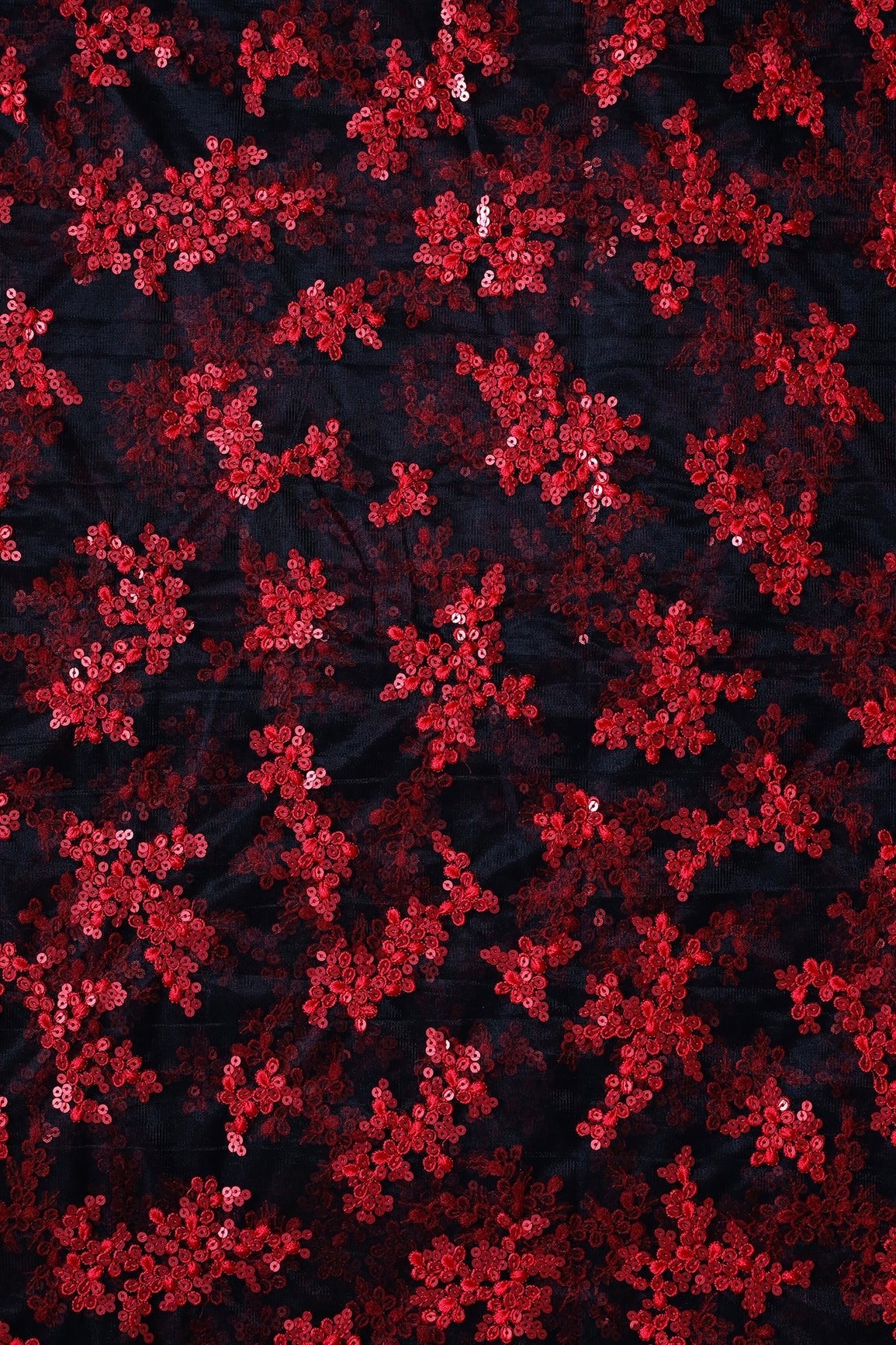 AIzaSyBcstauz-XMPRhEY21AUzeo032pxrXB5Ug - Exclusive Red Thread With Sequins Abstract Embroidery Work On Black Soft Net Fabric