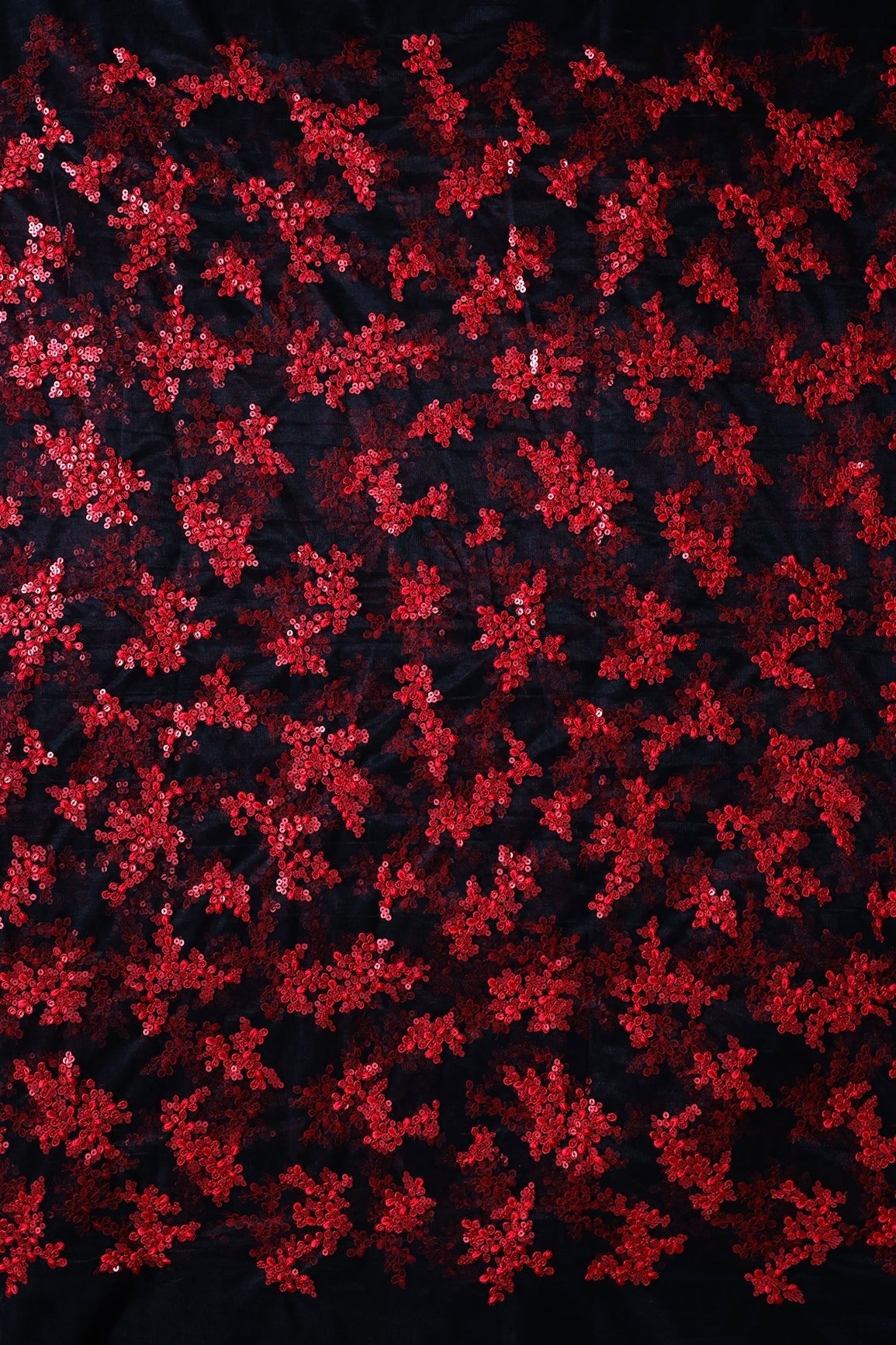 AIzaSyBcstauz-XMPRhEY21AUzeo032pxrXB5Ug - Exclusive Red Thread With Sequins Abstract Embroidery Work On Black Soft Net Fabric