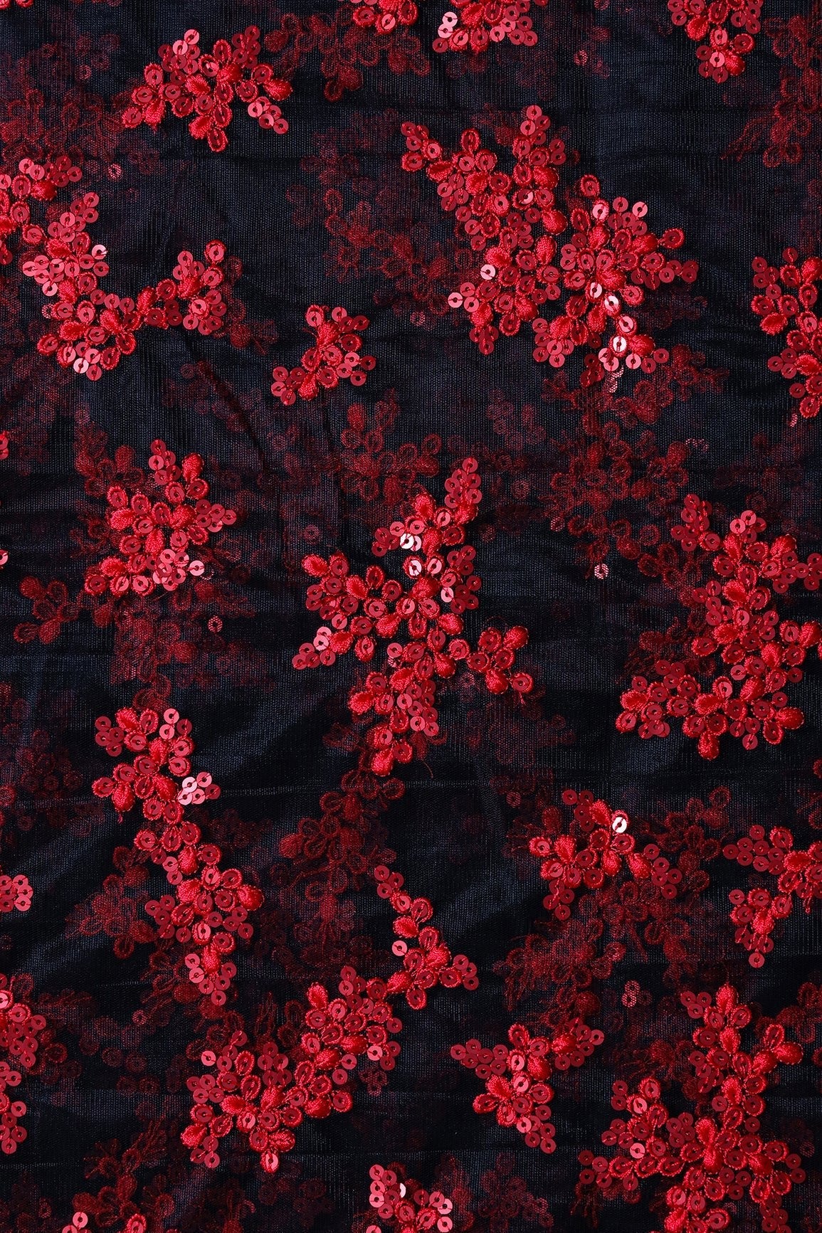 AIzaSyBcstauz-XMPRhEY21AUzeo032pxrXB5Ug - Exclusive Red Thread With Sequins Abstract Embroidery Work On Black Soft Net Fabric