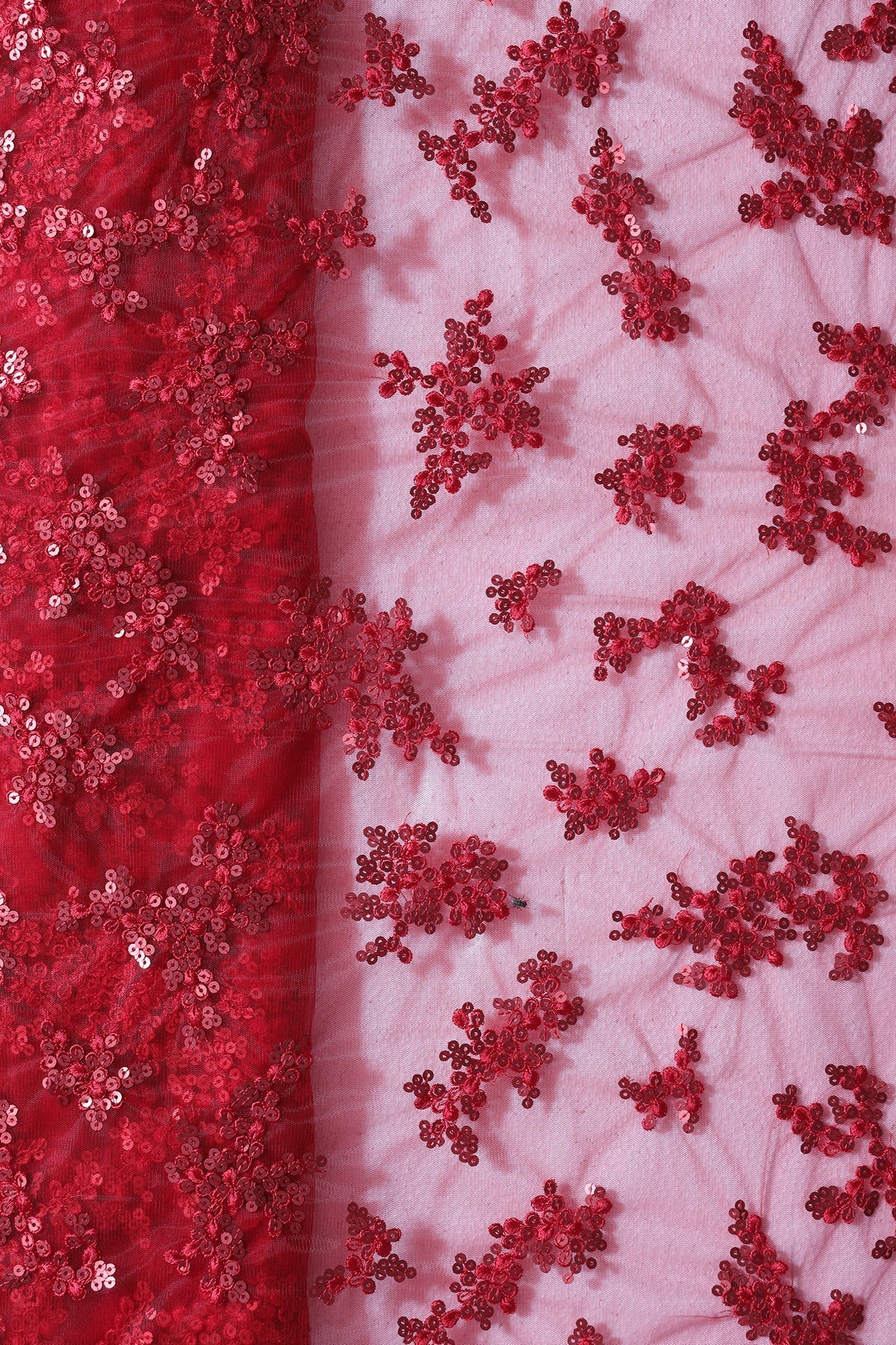 AIzaSyBcstauz-XMPRhEY21AUzeo032pxrXB5Ug - Exclusive Red Thread With Sequins Abstract Embroidery Work On Red Soft Net Fabric