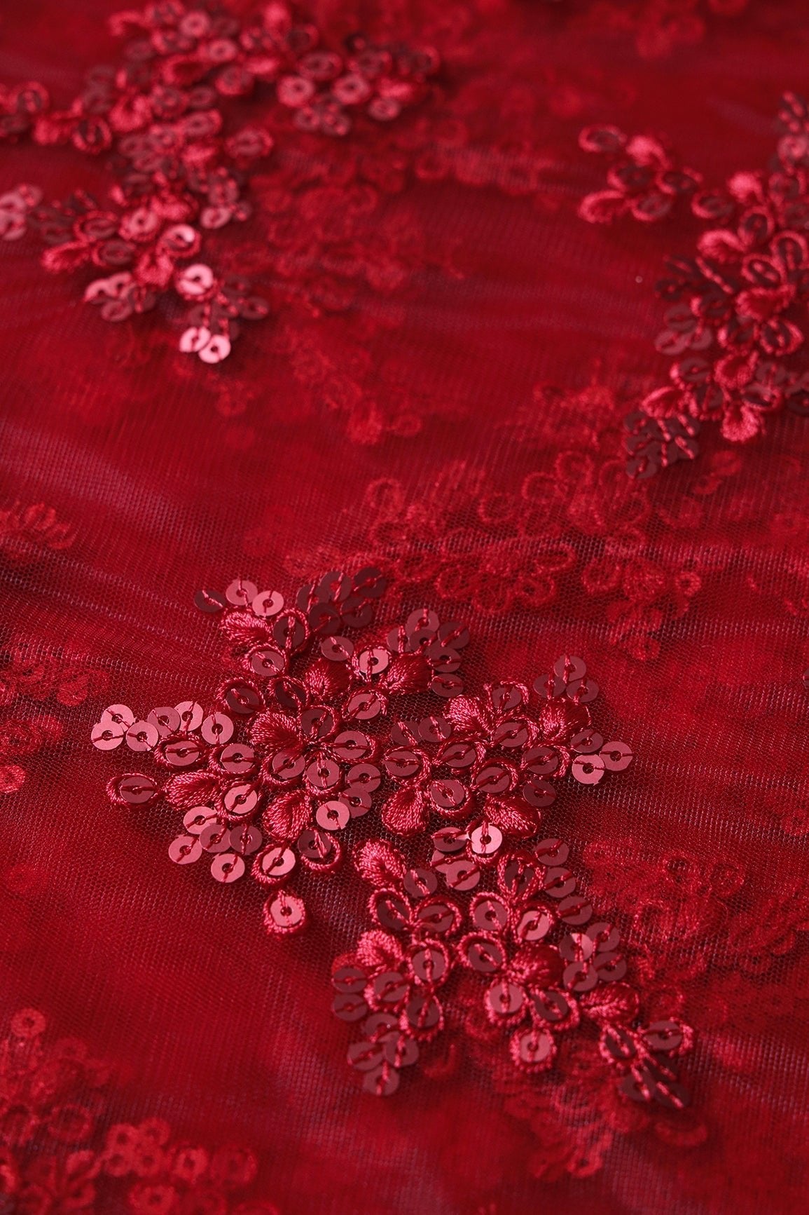 AIzaSyBcstauz-XMPRhEY21AUzeo032pxrXB5Ug - Exclusive Red Thread With Sequins Abstract Embroidery Work On Red Soft Net Fabric