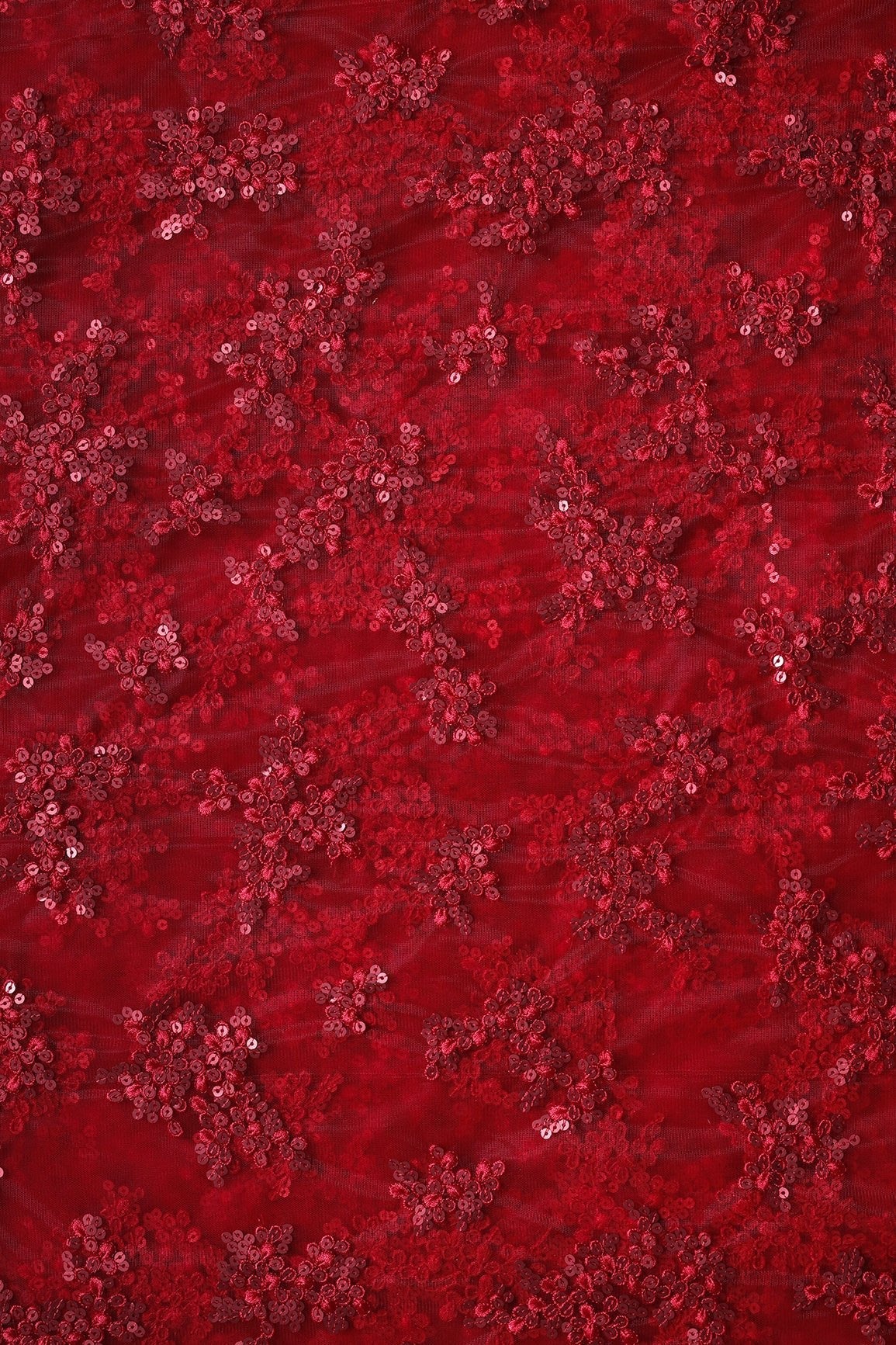 AIzaSyBcstauz-XMPRhEY21AUzeo032pxrXB5Ug - Exclusive Red Thread With Sequins Abstract Embroidery Work On Red Soft Net Fabric
