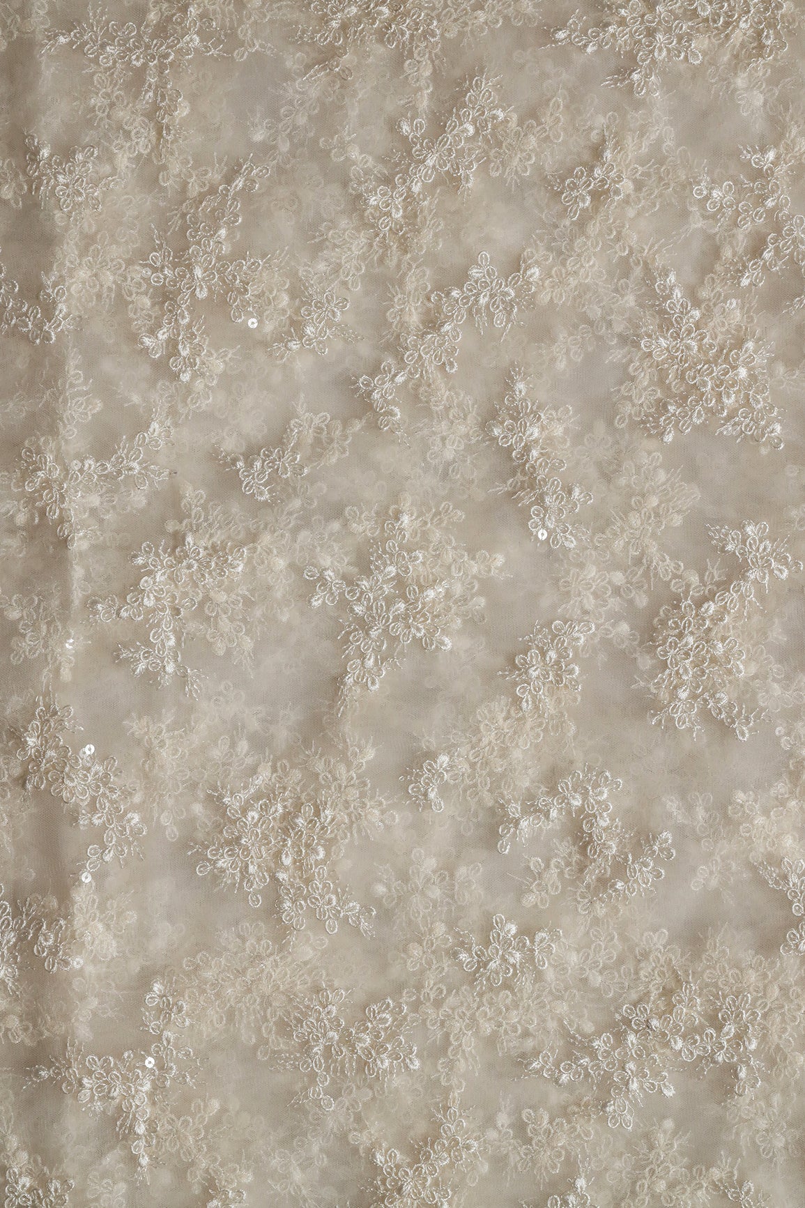 AIzaSyBcstauz-XMPRhEY21AUzeo032pxrXB5Ug - Exclusive White Thread With Sequins Abstract Embroidery Work On Dyeable White Soft Net Fabric