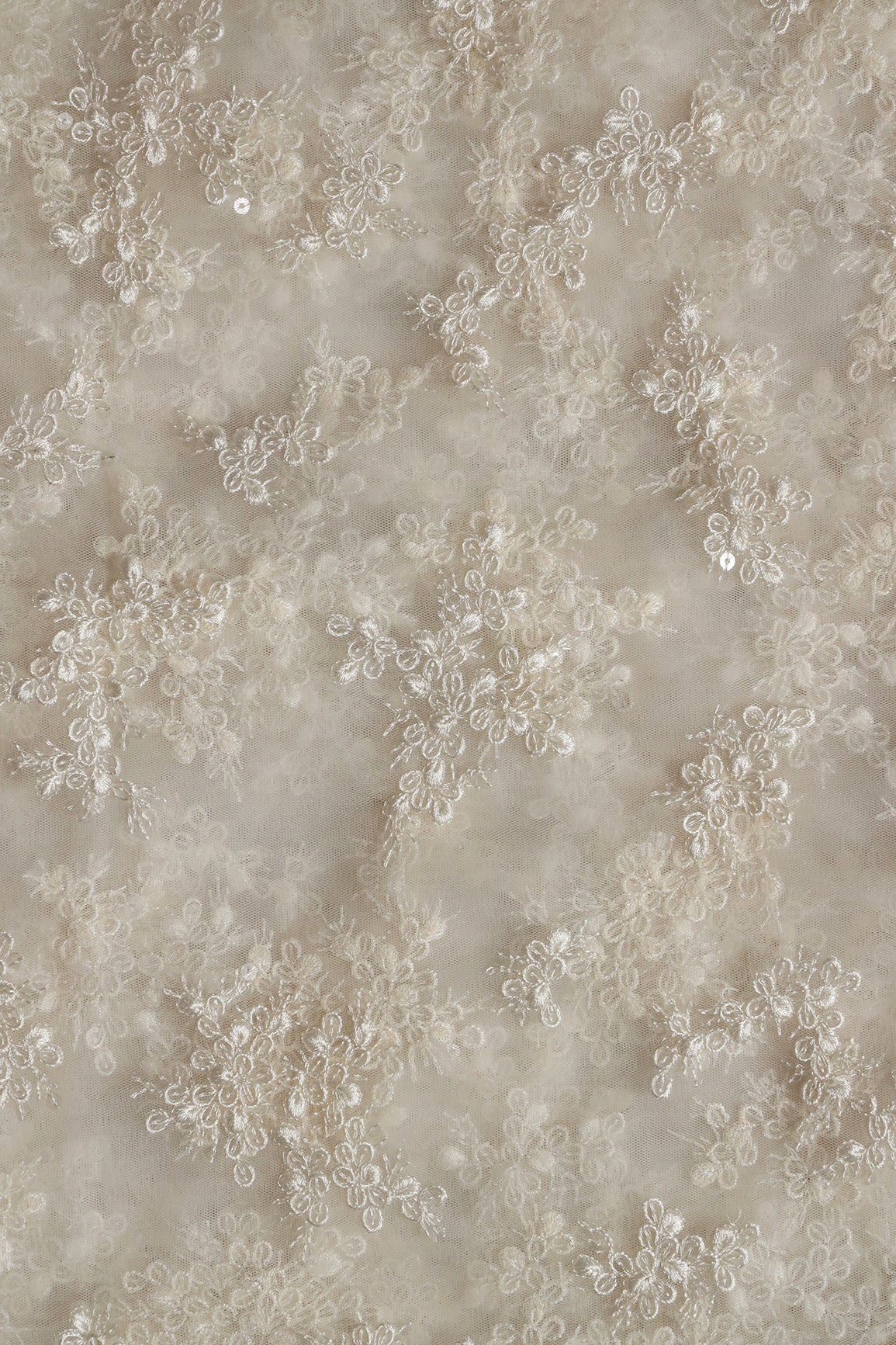 AIzaSyBcstauz-XMPRhEY21AUzeo032pxrXB5Ug - Exclusive White Thread With Sequins Abstract Embroidery Work On Dyeable White Soft Net Fabric