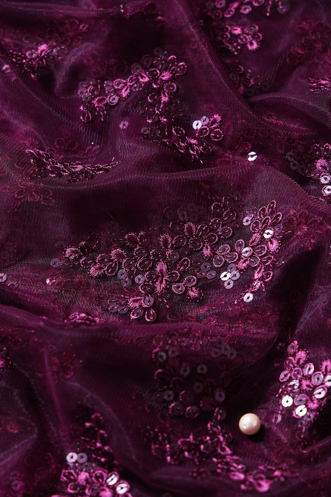 AIzaSyBcstauz-XMPRhEY21AUzeo032pxrXB5Ug - Exclusive Wine Thread With Sequins Abstract Embroidery Work On Wine Soft Net Fabric