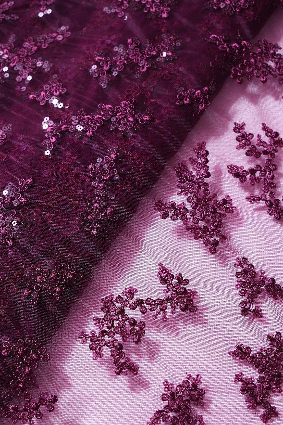 AIzaSyBcstauz-XMPRhEY21AUzeo032pxrXB5Ug - Exclusive Wine Thread With Sequins Abstract Embroidery Work On Wine Soft Net Fabric