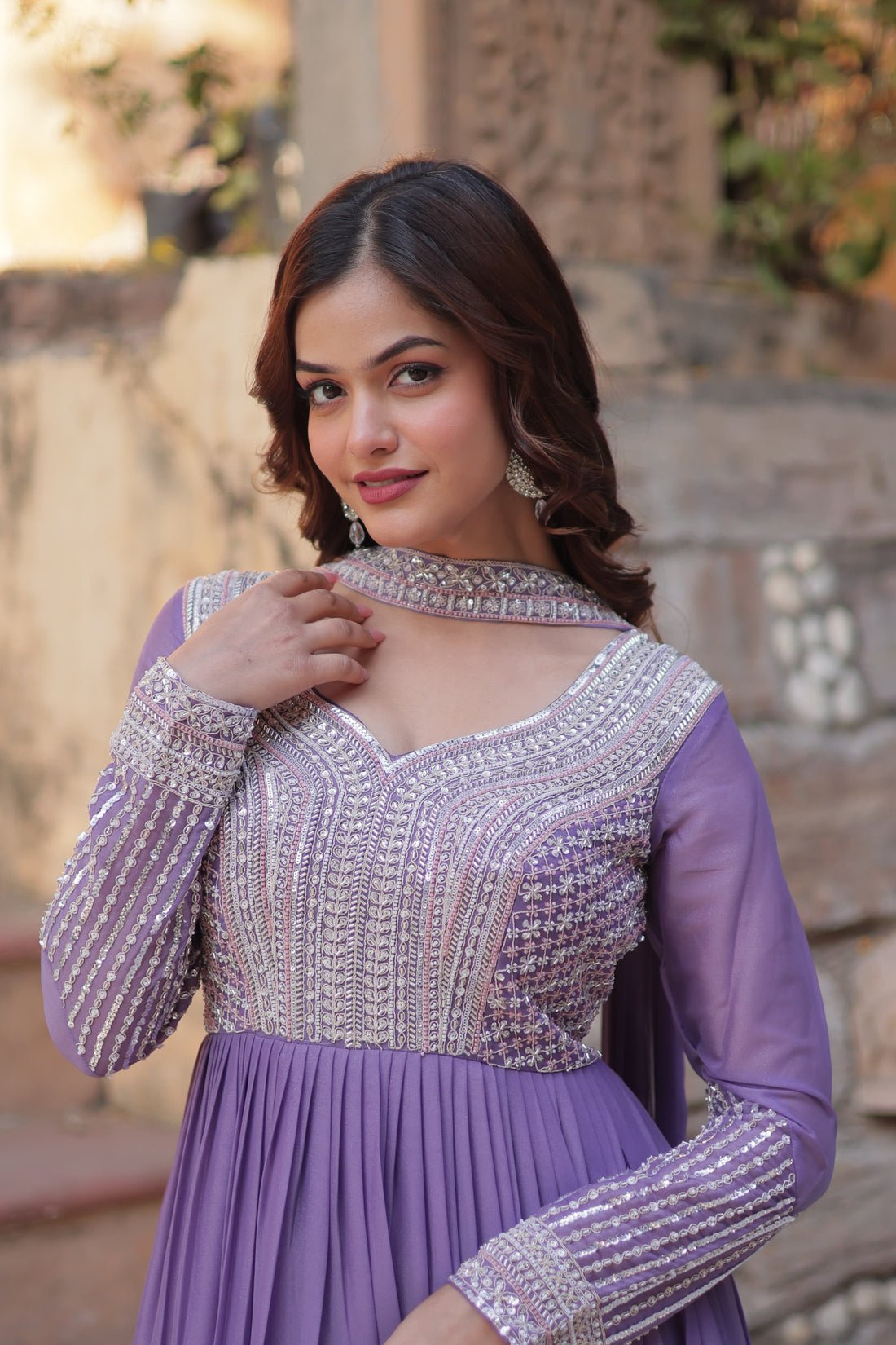 Arresting Georgette with Embroidery Sequins-work Gown