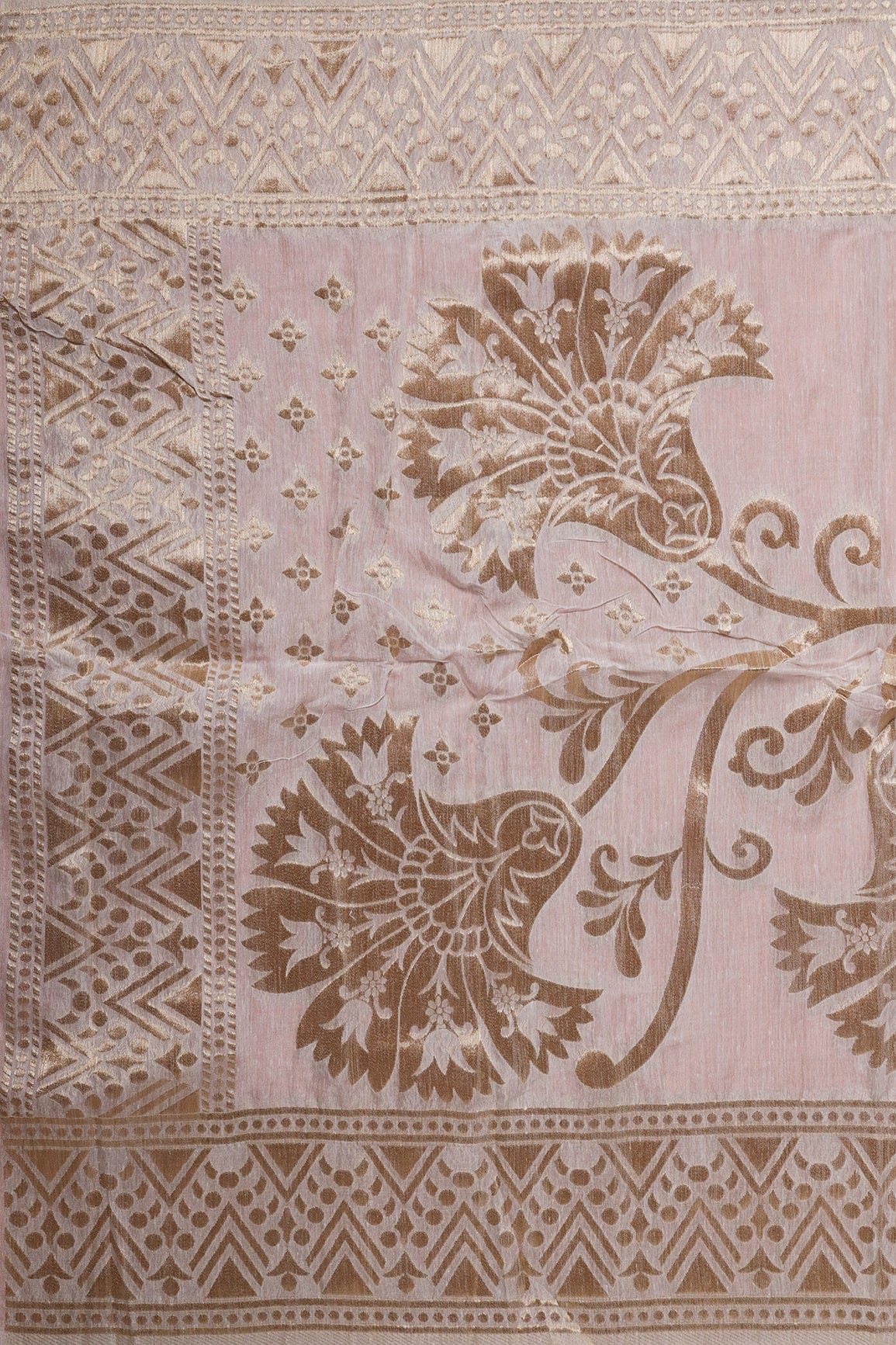 AIzaSyBcstauz-XMPRhEY21AUzeo032pxrXB5Ug - Floral Gold Zari Jacquard White Dyeable Chanderi Dupatta With Border