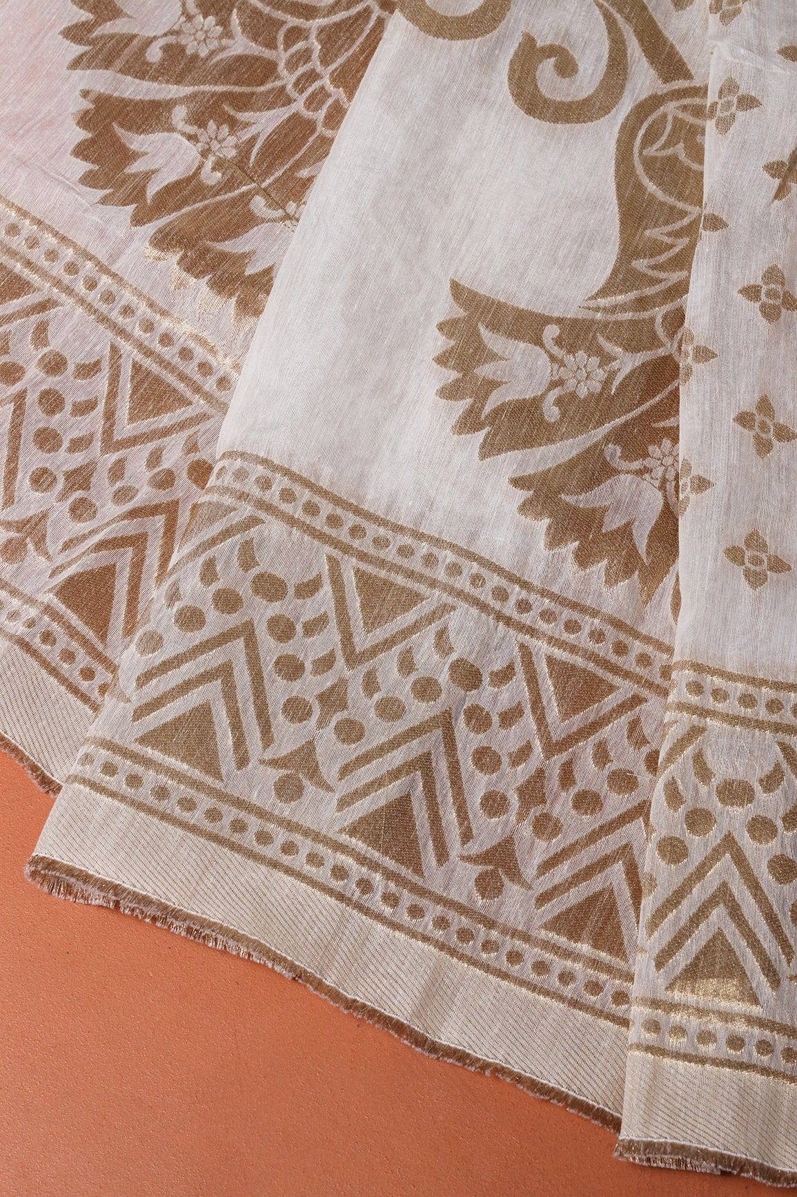 AIzaSyBcstauz-XMPRhEY21AUzeo032pxrXB5Ug - Floral Gold Zari Jacquard White Dyeable Chanderi Dupatta With Border