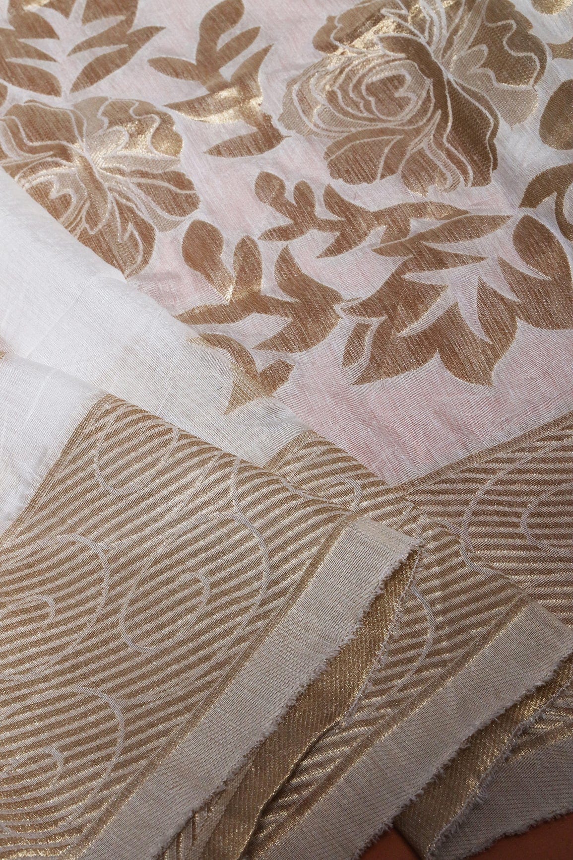 AIzaSyBcstauz-XMPRhEY21AUzeo032pxrXB5Ug - Floral Gold Zari Jacquard White Dyeable Chanderi Dupatta With Border