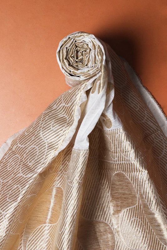 AIzaSyBcstauz-XMPRhEY21AUzeo032pxrXB5Ug - Floral Gold Zari Jacquard White Dyeable Chanderi Dupatta With Border