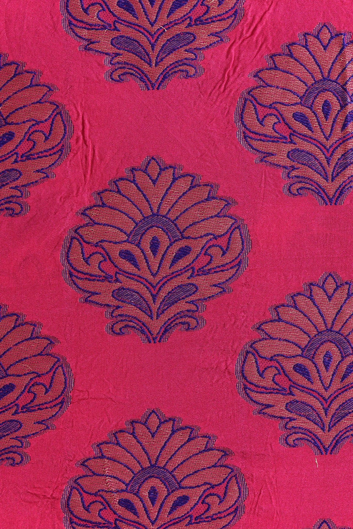 AIzaSyBcstauz-XMPRhEY21AUzeo032pxrXB5Ug - Fuchsia Mughal Floral Silk Gold Zari Banarasi Jacquard Fabric