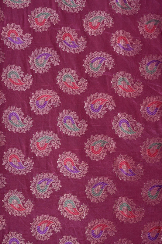 AIzaSyBcstauz-XMPRhEY21AUzeo032pxrXB5Ug - Fuchsia Paisley Silk Gold Zari Banarasi Jacquard Fabric