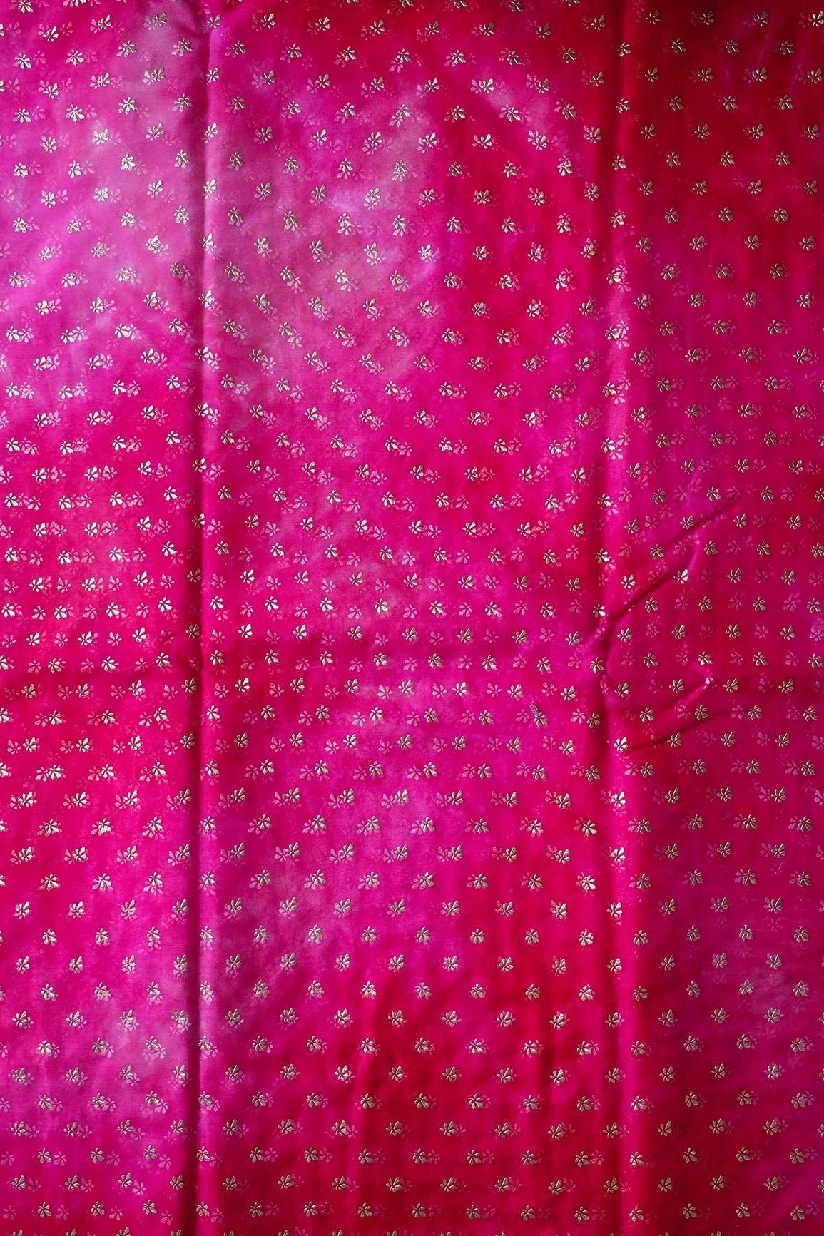 AIzaSyBcstauz-XMPRhEY21AUzeo032pxrXB5Ug - Fuchsia Tie & Dye Shibori Small Floral Motif Foil Print On Organza Fabric